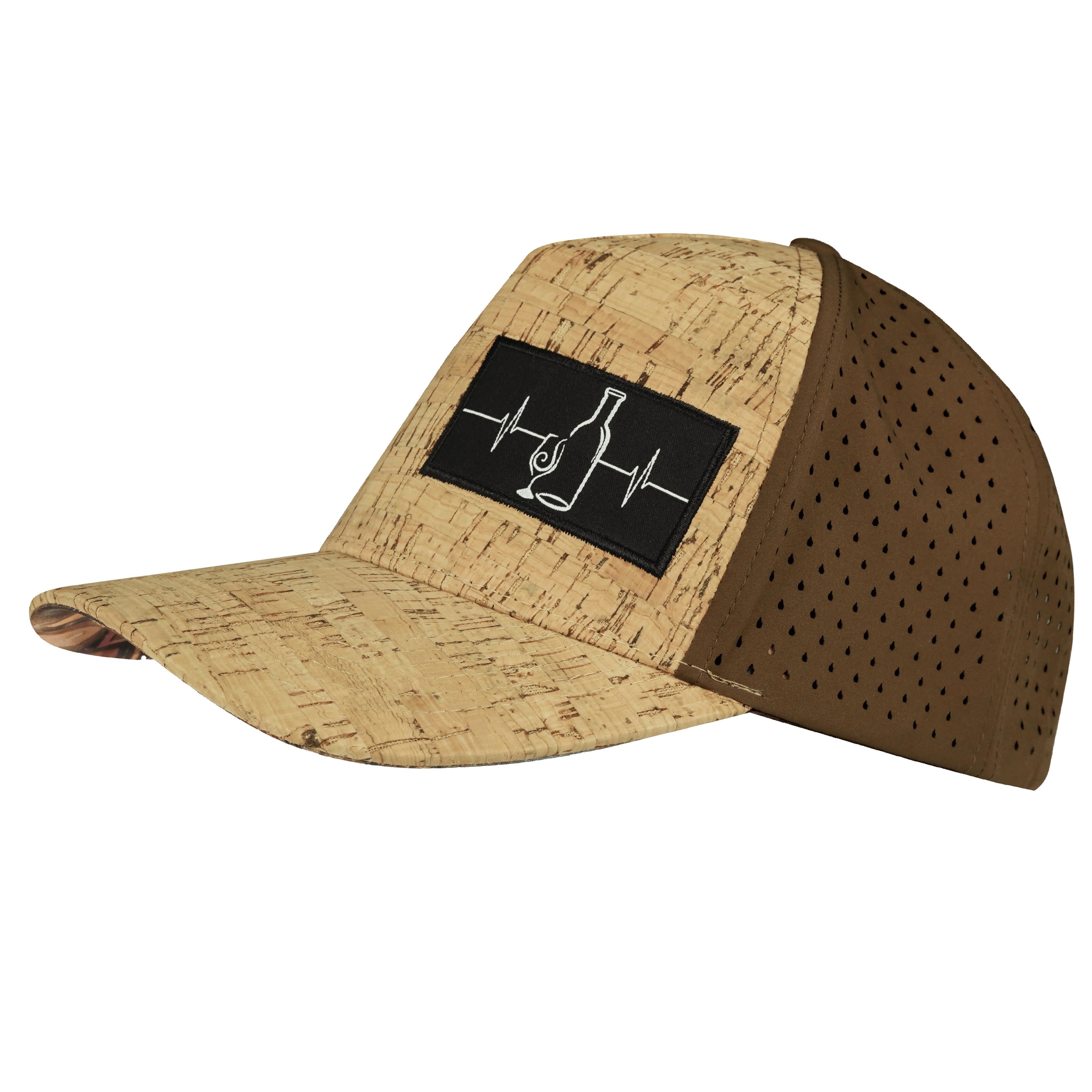 The Heartbeat Brand Wine Hat - Trucker Hat - Cork - Brown - Laser Mesh — side view