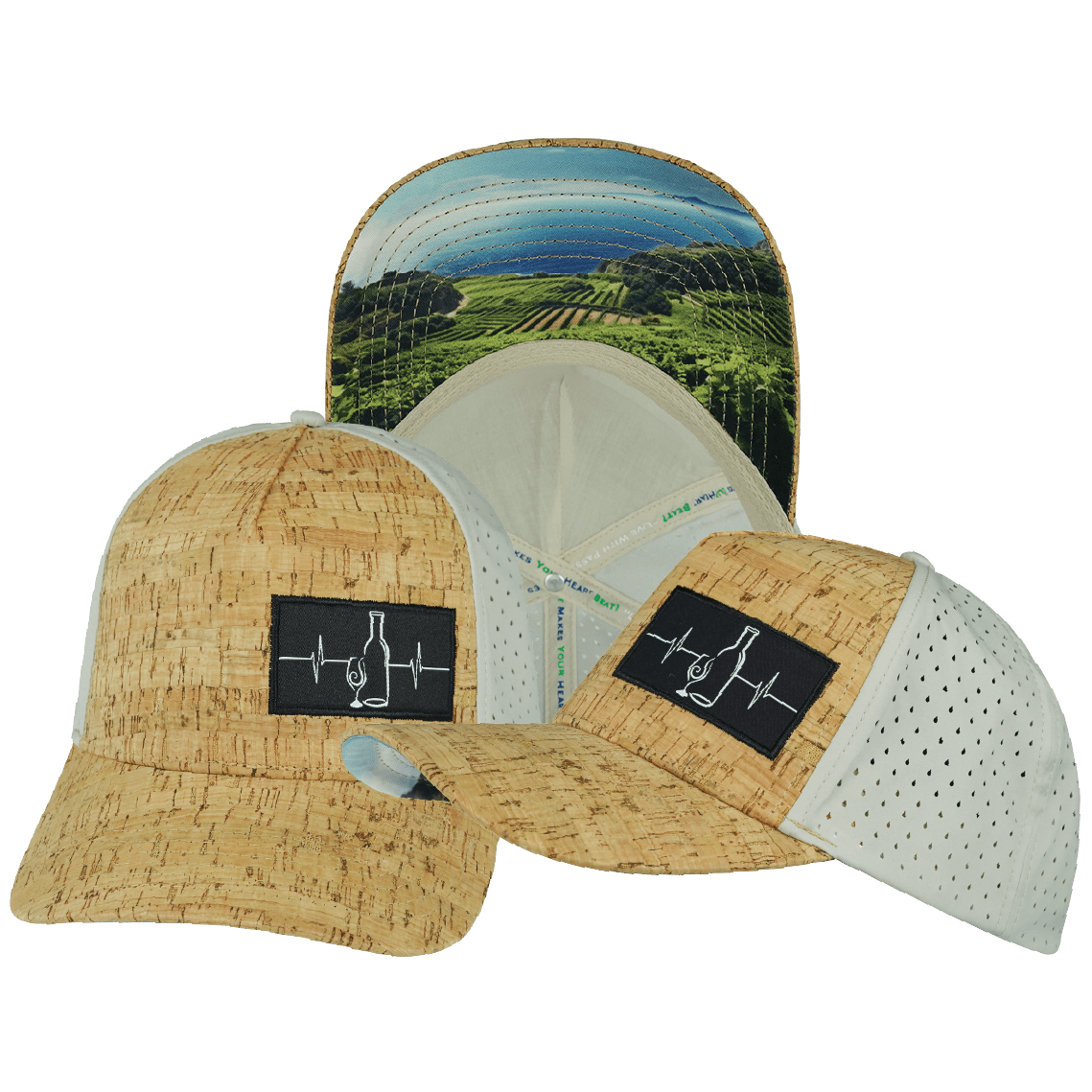 The Heartbeat Brand Wine Hat - Trucker Hat - Cork - Gray - Laser Mesh — main product shot