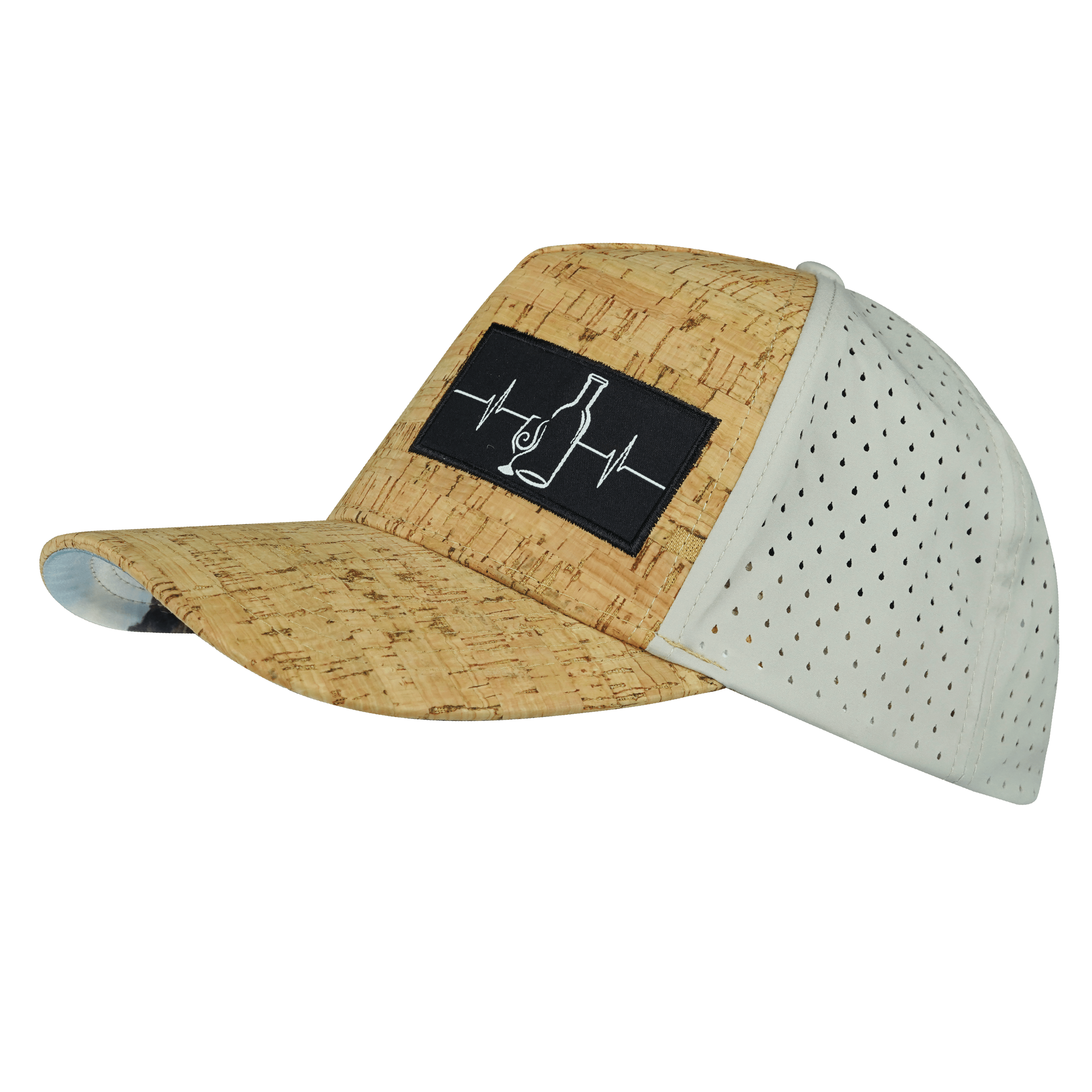 The Heartbeat Brand Wine Hat - Trucker Hat - Cork - Gray - Laser Mesh — side view