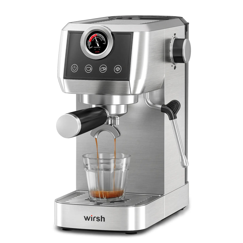 Wirsh 20 Bar Espresso Machine with Plastic Free Portafilter and Steamer, Pressure Gauge, Touch Screen, Full Stainless Steel (