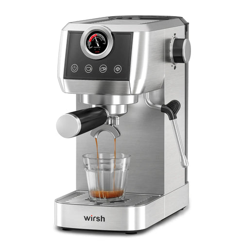 Wirsh 20 Bar Espresso Machine with Plastic Free Portafilter and Steamer, Pressure Gauge, Touch Screen, Full Stainless Steel (