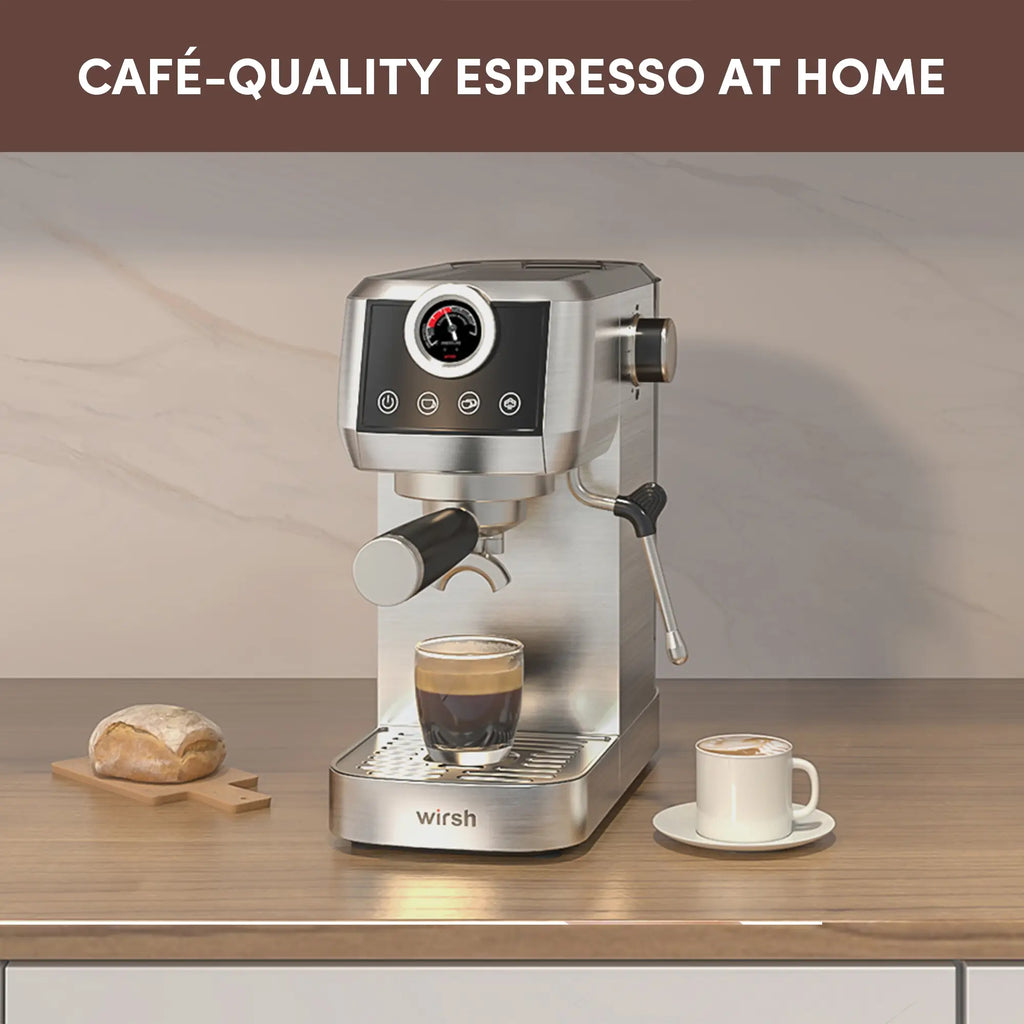 Wirsh 20 Bar Espresso Machine with Plastic Free Portafilter and Steamer, Pressure Gauge, Touch Screen, Full Stainless Steel (