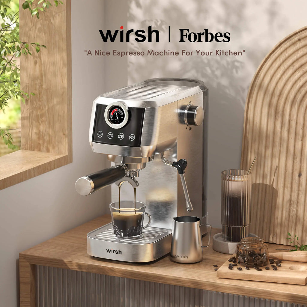 Wirsh 20 Bar Espresso Machine with Plastic Free Portafilter and Steamer, Pressure Gauge, Touch Screen, Full Stainless Steel (
