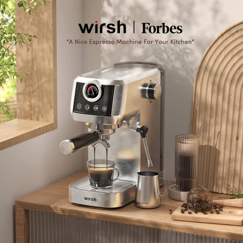 Wirsh 20 Bar Espresso Machine with Plastic Free Portafilter and Steamer, Pressure Gauge, Touch Screen, Full Stainless Steel (
