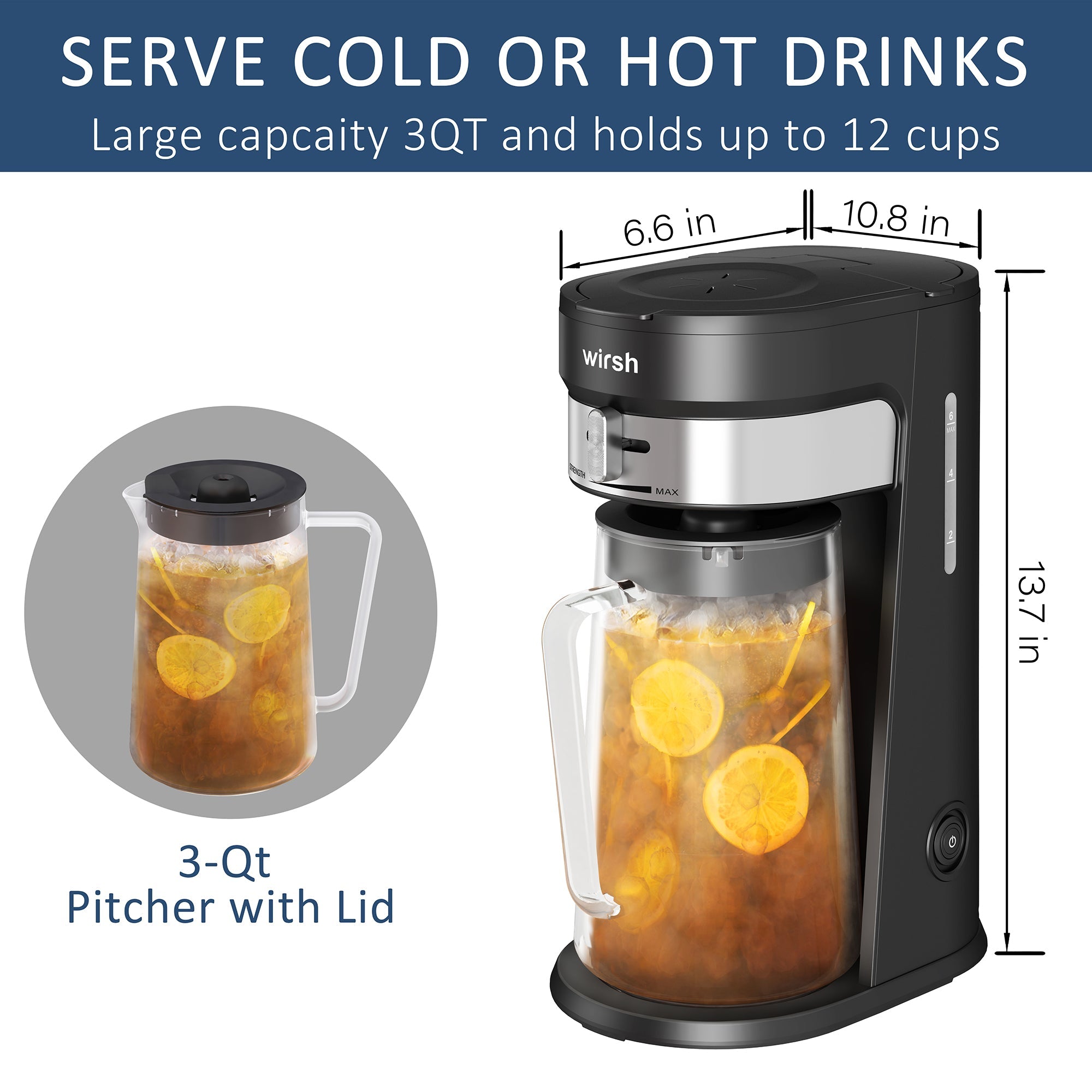 Wirsh Iced Coffee Maker, Iced Tea Maker with 85 Ounce Pitcher,Strength Control and Reusable Filter, view 4