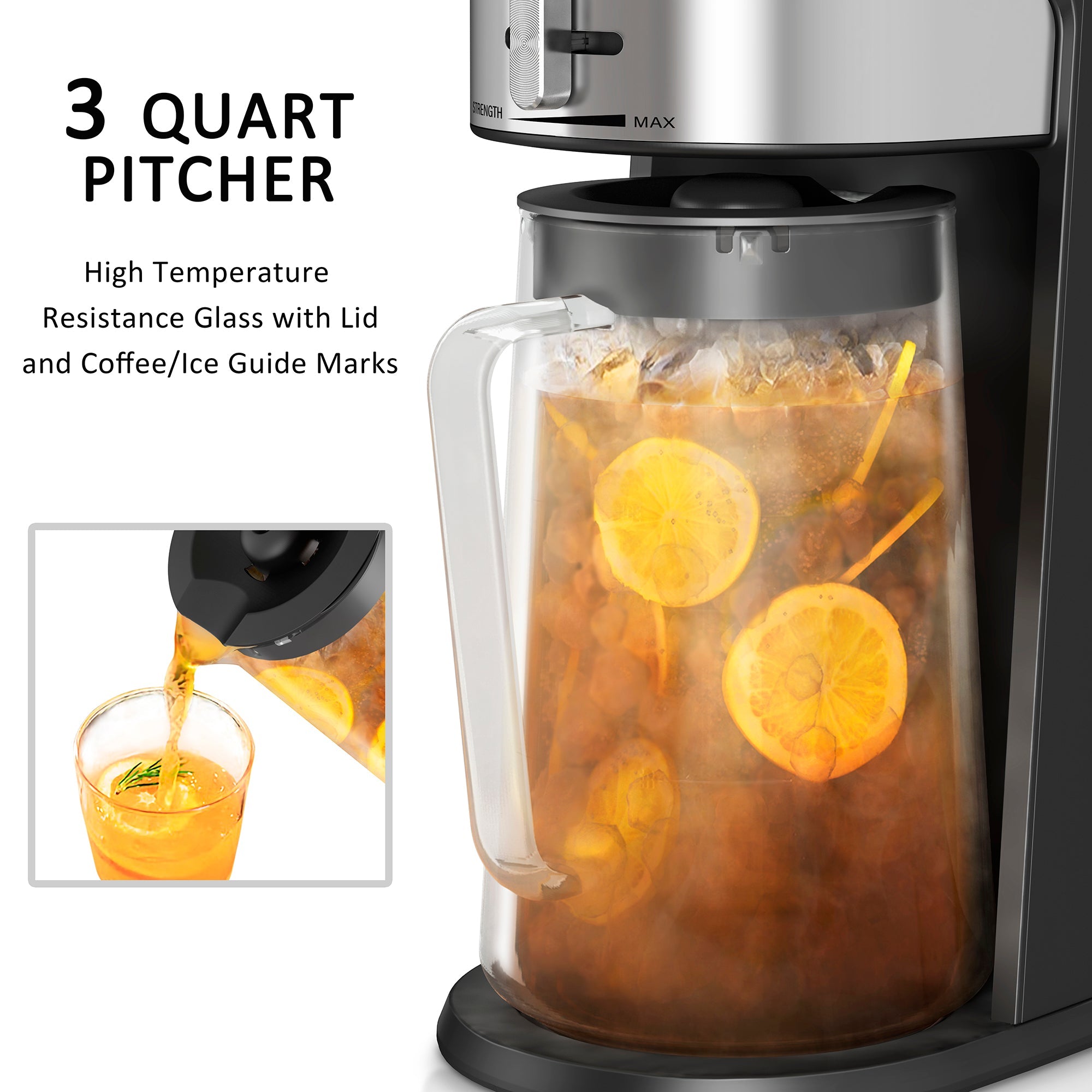 Wirsh Iced Coffee Maker, Iced Tea Maker with 85 Ounce Pitcher,Strength Control and Reusable Filter, view 6