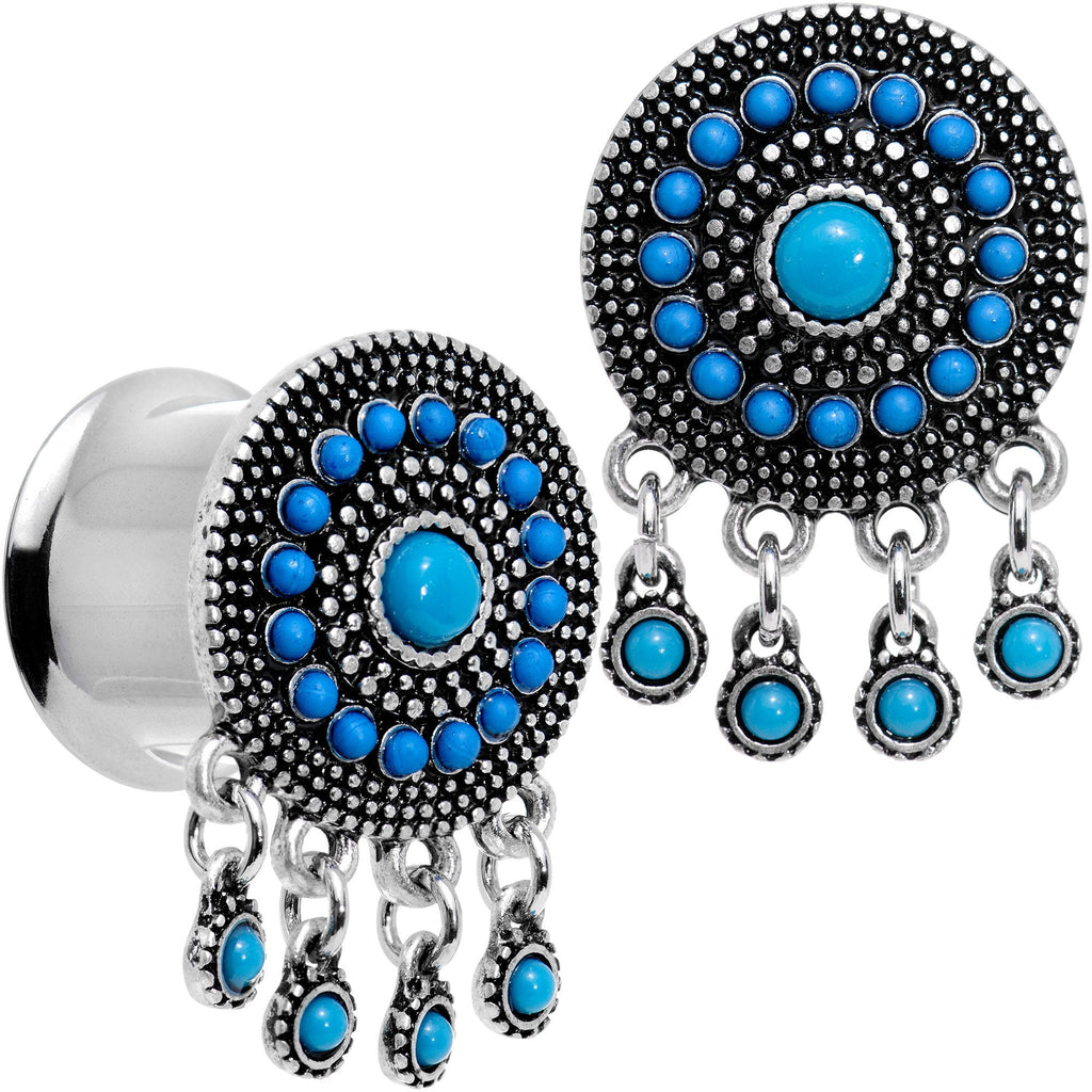 BodyCandy Southwest Blue Drum Dreamcatcher Dangle Double Flare Plug Set 6mm to 25mm — size reference