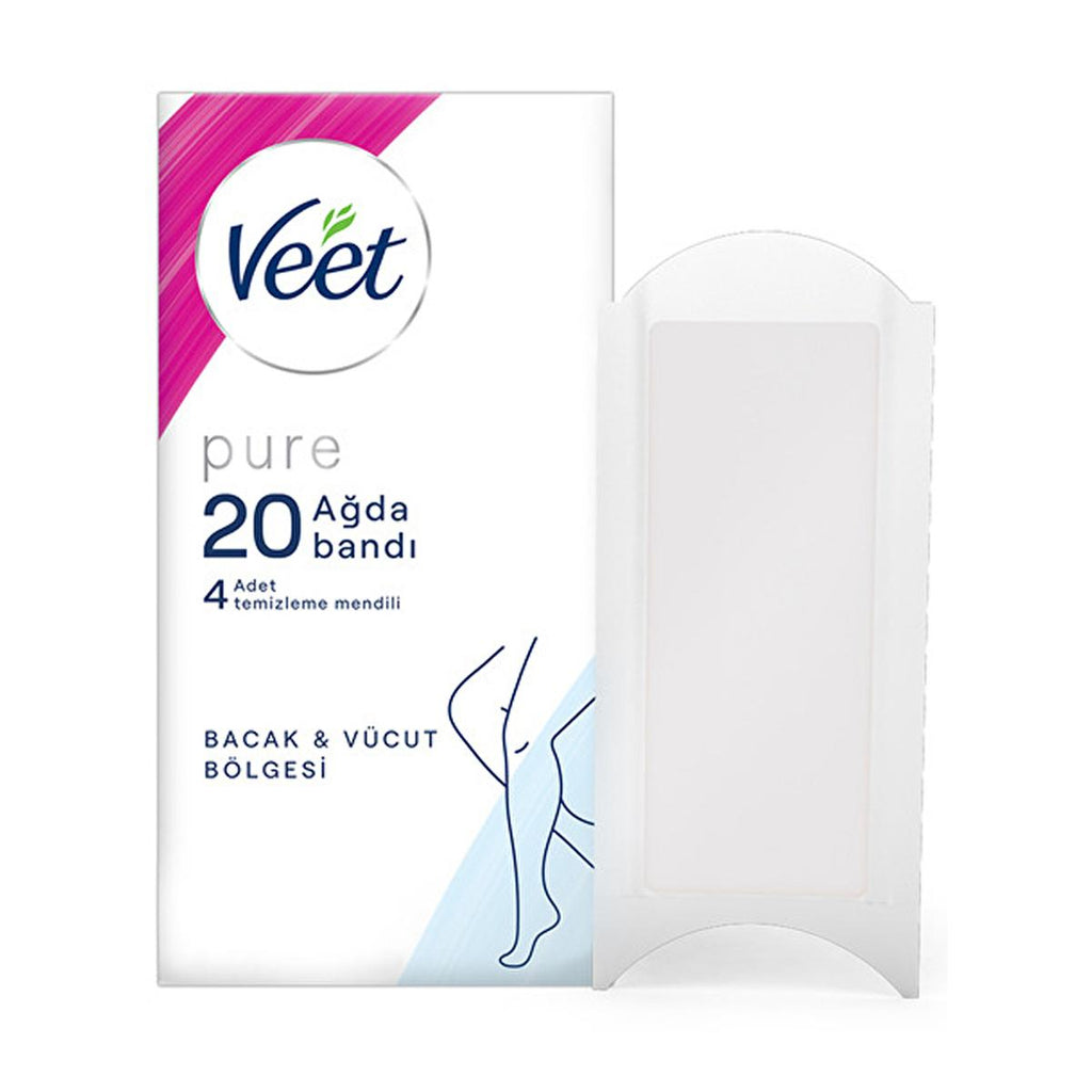 Veet Pure Wax Strips for Sensitive Skin - Hypoallergenic, Easy-Gelwax Technology for Legs & Body Hair Removal