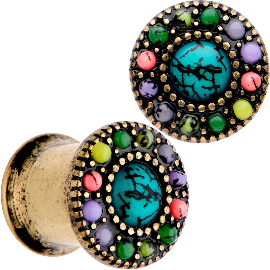 BodyCandy Gold Plated Southwestern Stone Age Double Flare Plug Set 2G to 22mm — lifestyle context