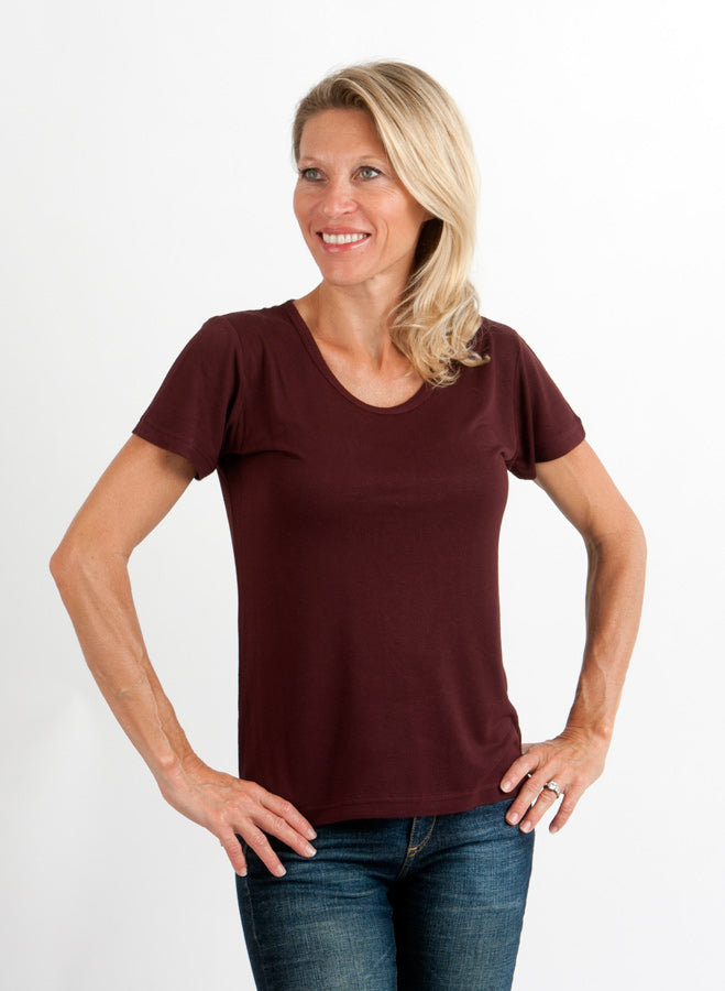 Spun Bamboo Women's 100% Bamboo Viscose Scoop Neck Short Sleeve T-Shirt — detail close-up