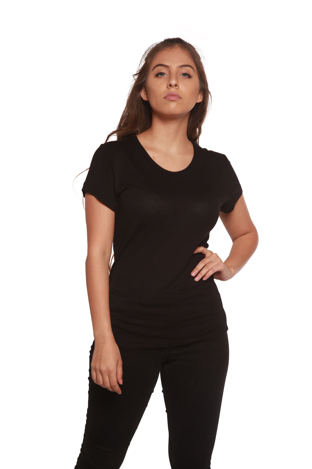 Spun Bamboo Women's 100% Bamboo Viscose Scoop Neck Short Sleeve T-Shirt — back view