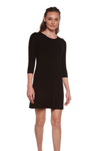 Spun Bamboo Women's A-Line Bamboo Viscose Dress in Black — detail close-up