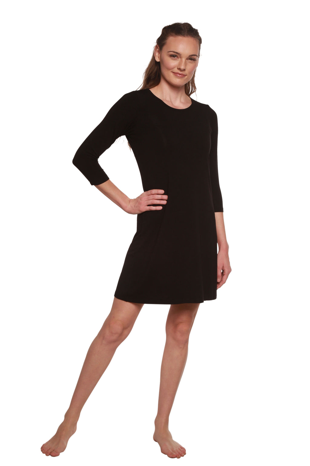 Spun Bamboo Women's A-Line Bamboo Viscose Dress in Black — lifestyle context