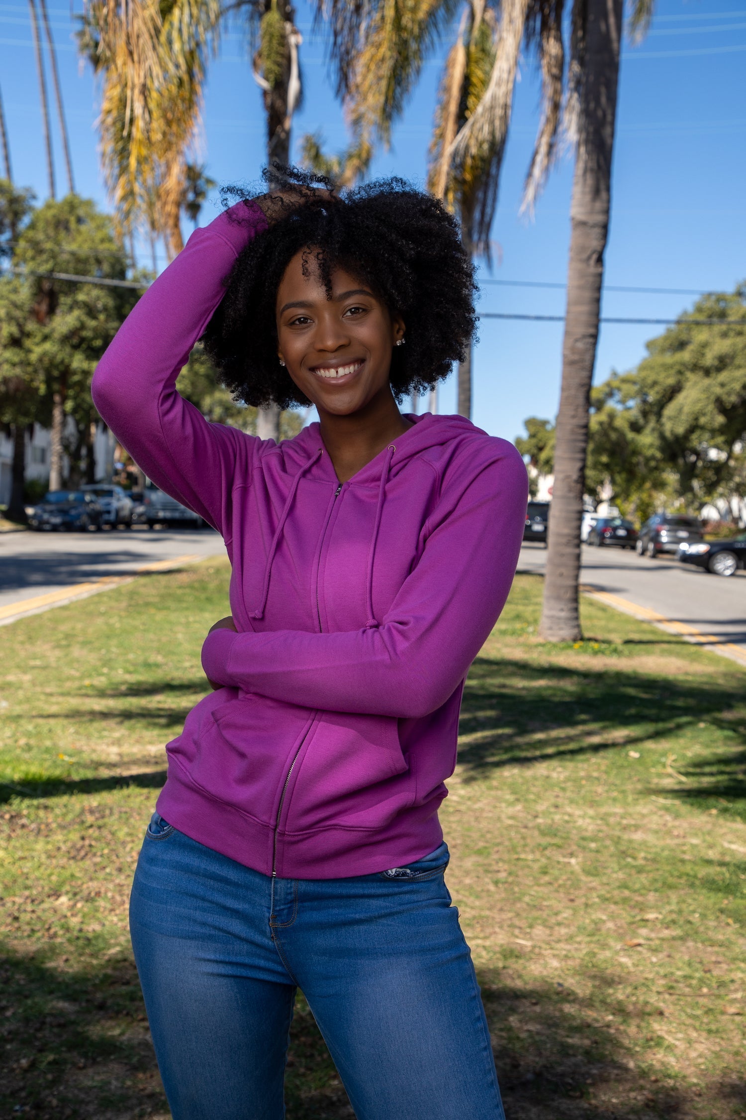Spun Bamboo Women's Bamboo French Terry Zip Hooded Sweatshirt — detail close-up