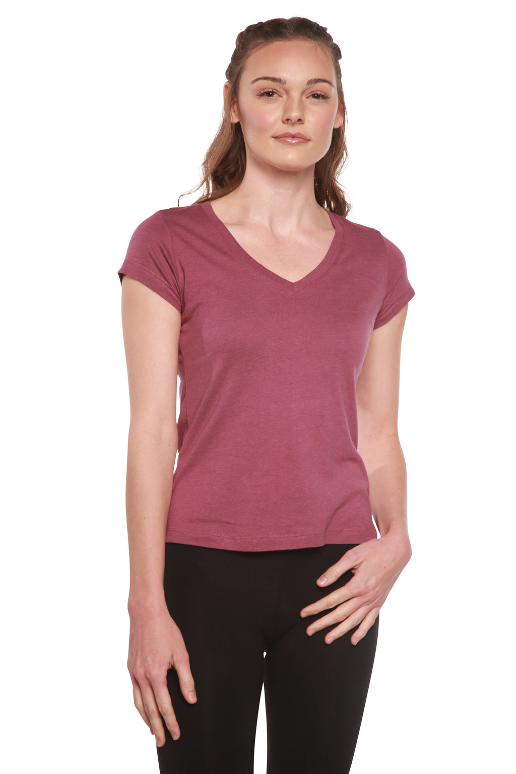 Spun Bamboo Women's Bamboo Viscose/Cotton V-Neck Cap Sleeve T-Shirt — size reference