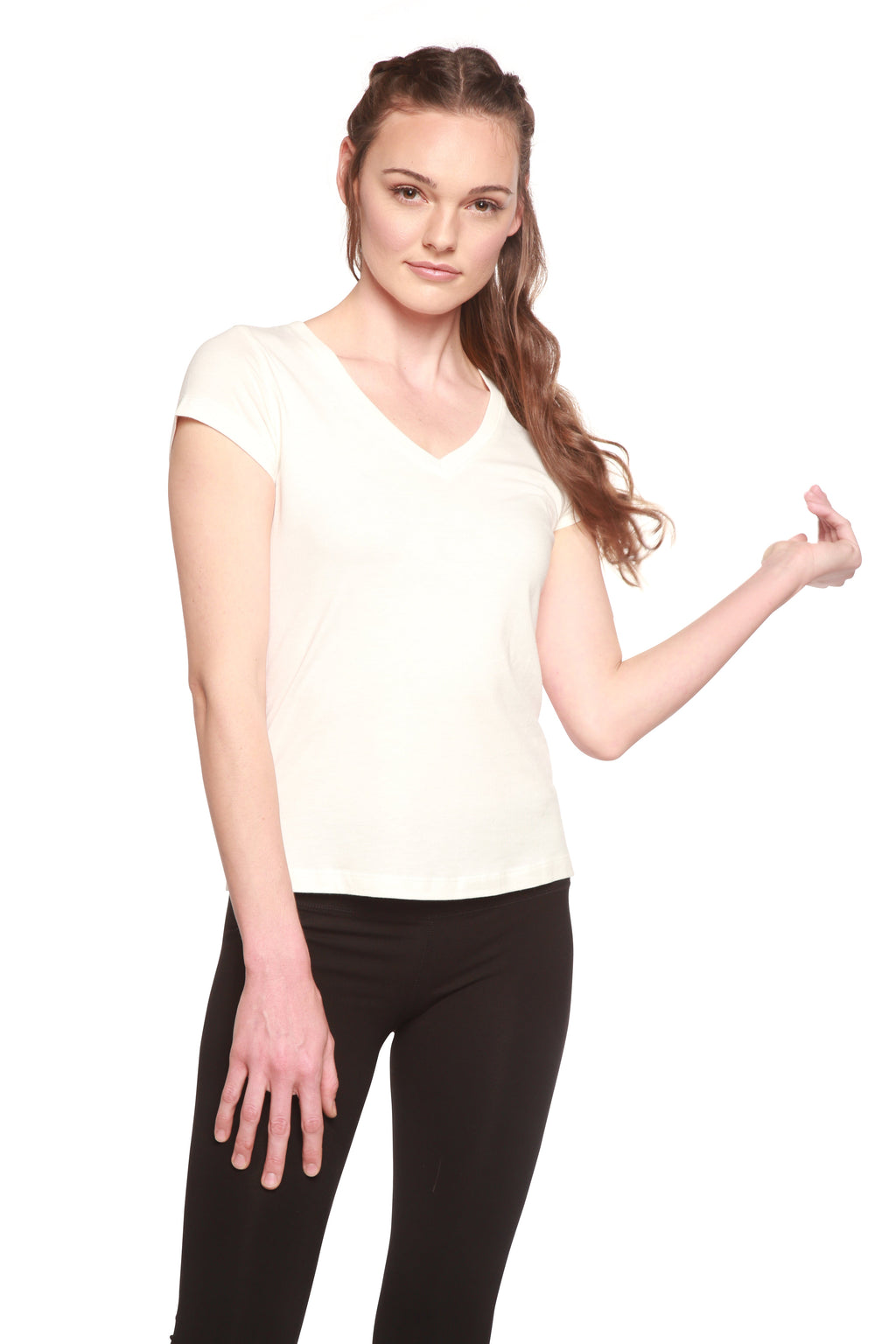 Spun Bamboo Women's Bamboo Viscose/Cotton V-Neck Cap Sleeve T-Shirt — main product shot