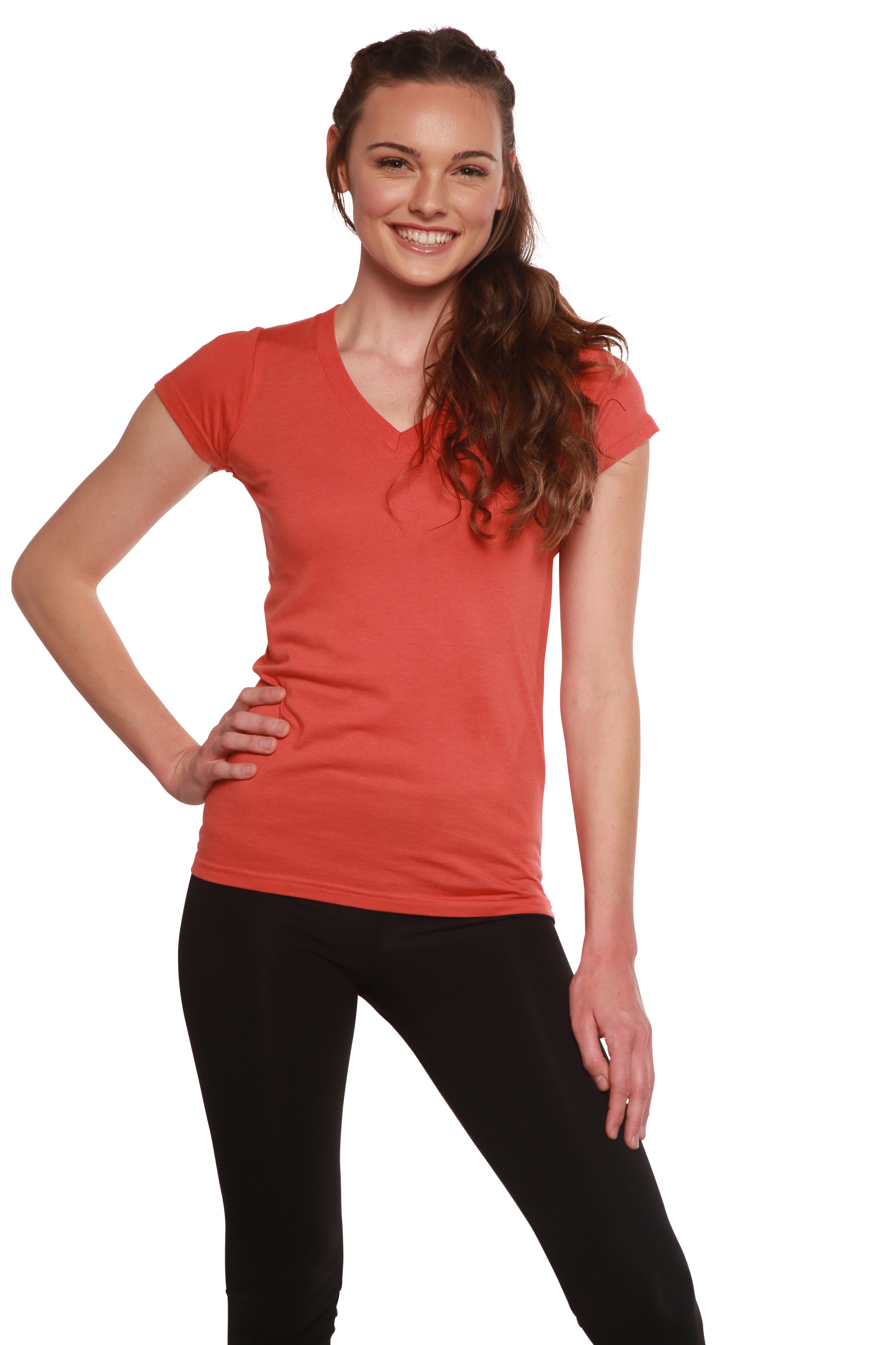 Spun Bamboo Women's Bamboo Viscose/Cotton V-Neck Cap Sleeve T-Shirt — lifestyle context