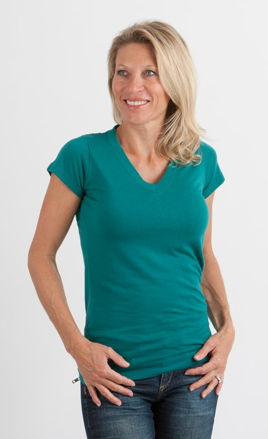 Spun Bamboo Women's Bamboo Viscose/Cotton V-Neck Cap Sleeve T-Shirt — main product shot