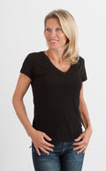 Spun Bamboo Women's Bamboo Viscose/Cotton V-Neck Cap Sleeve T-Shirt — fabric or material detail