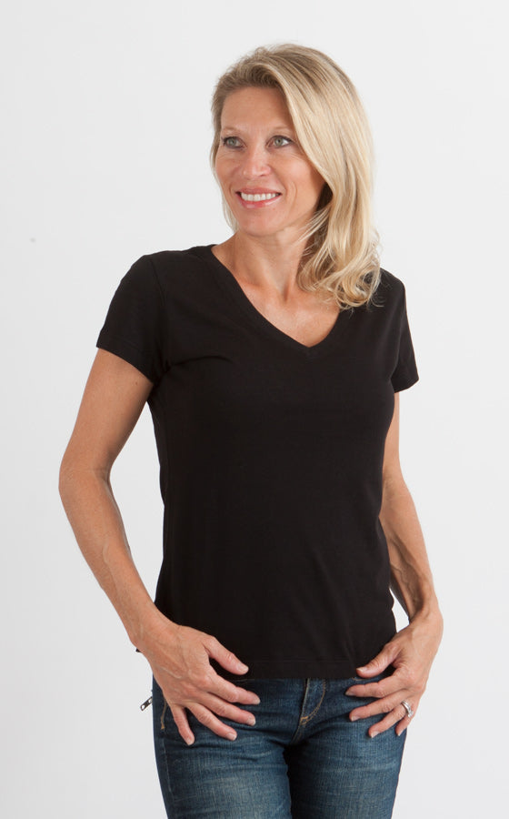Spun Bamboo Women's Bamboo Viscose/Cotton V-Neck Cap Sleeve T-Shirt — fabric or material detail