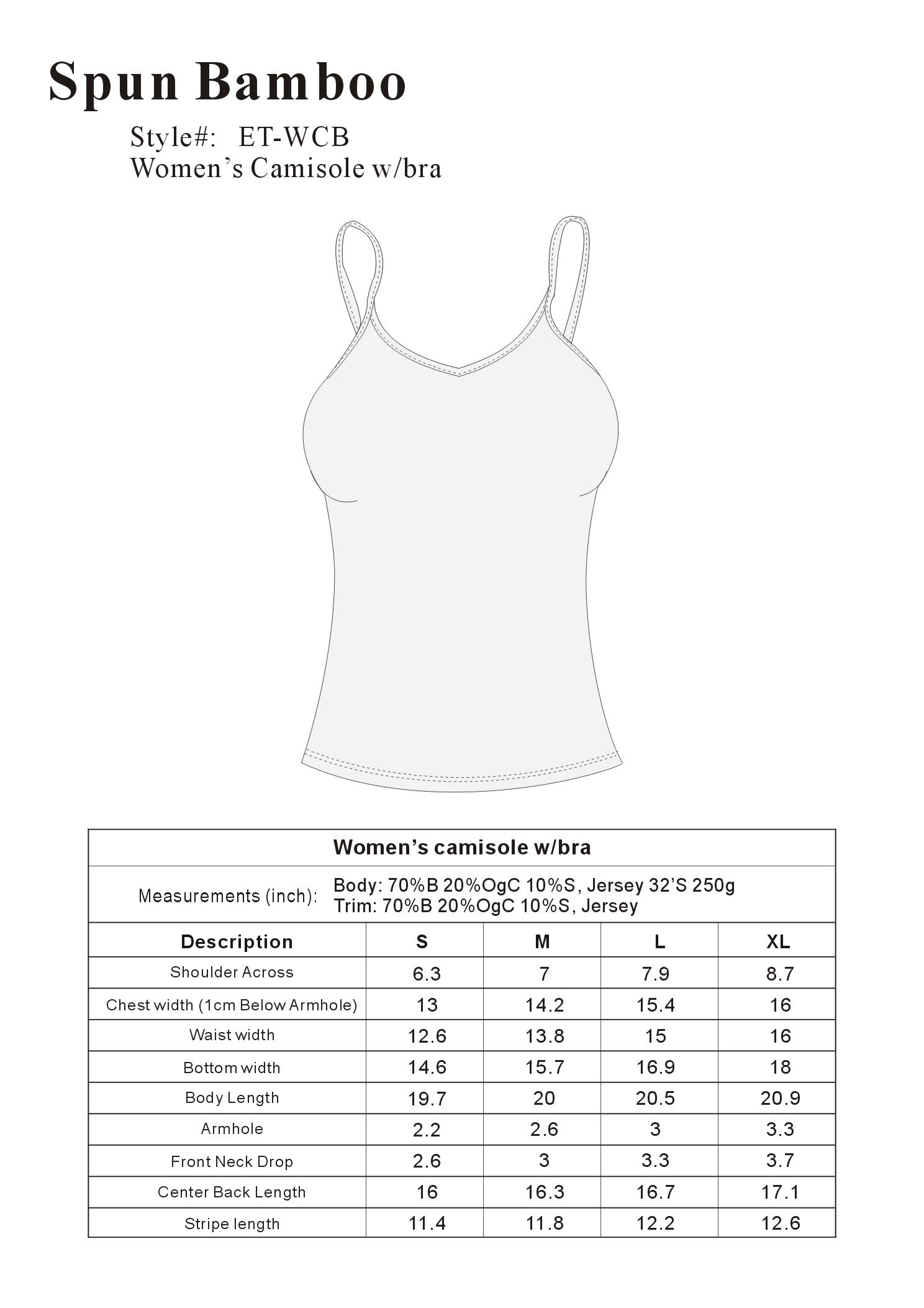Spun Bamboo Clearance Women's Bamboo/Cotton Camisole with Shelf Bra — fabric or material detail