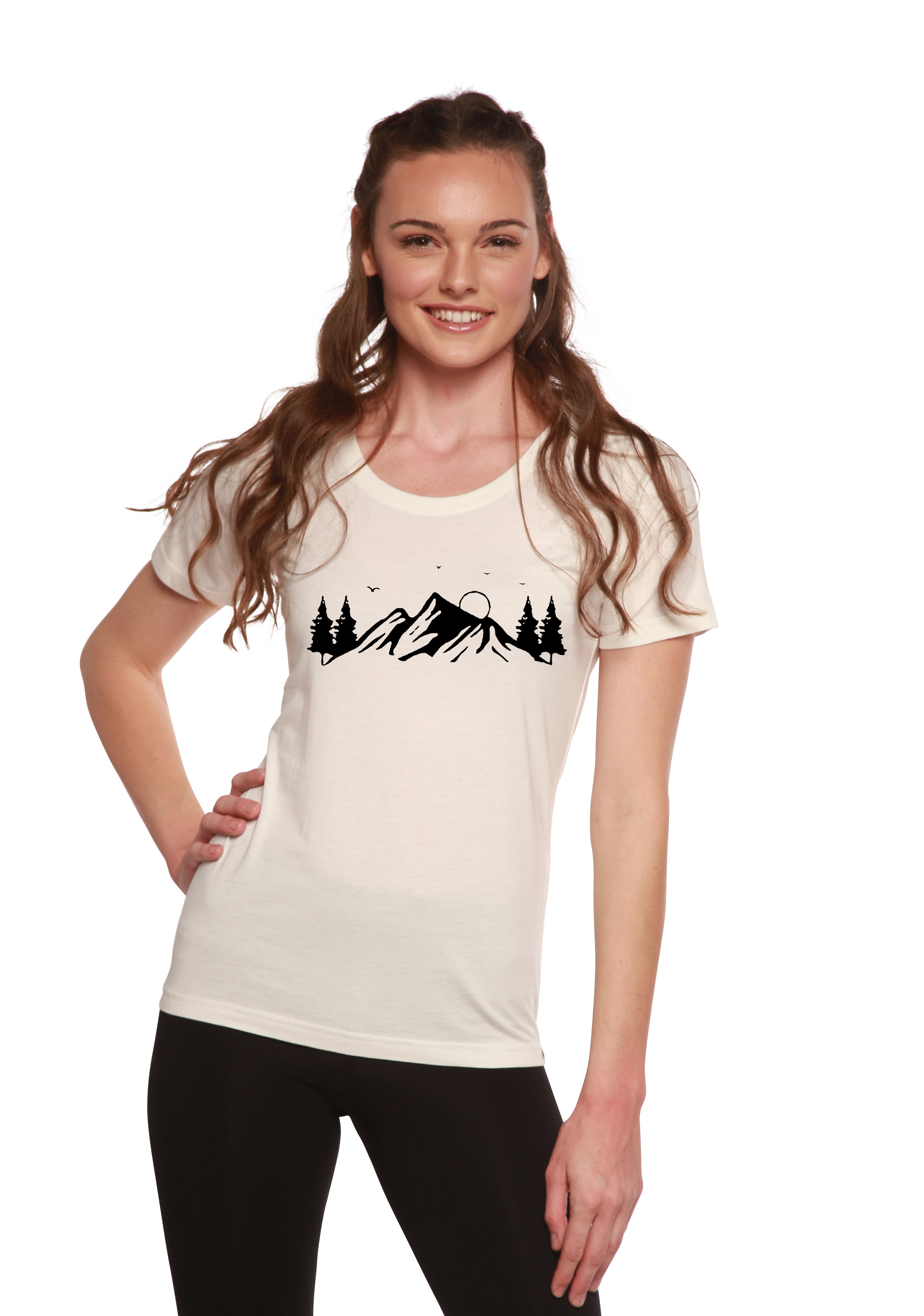 Spun Bamboo Women's Bamboo/Cotton Short Sleeve Scoop Neck T-Shirt with Print Mauna Kea — lifestyle context