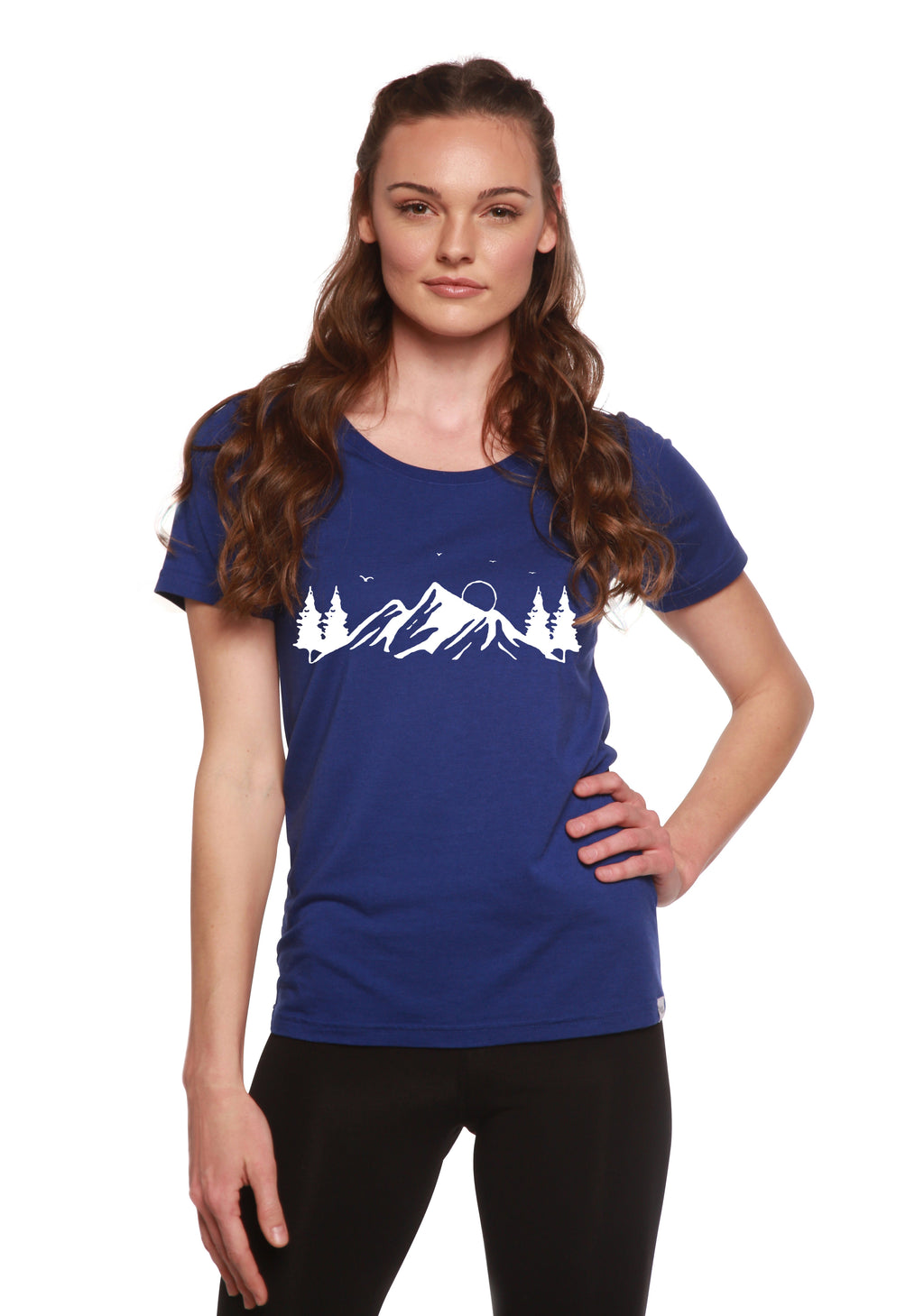 Spun Bamboo Women's Bamboo/Cotton Short Sleeve Scoop Neck T-Shirt with Print Mauna Kea — detail close-up