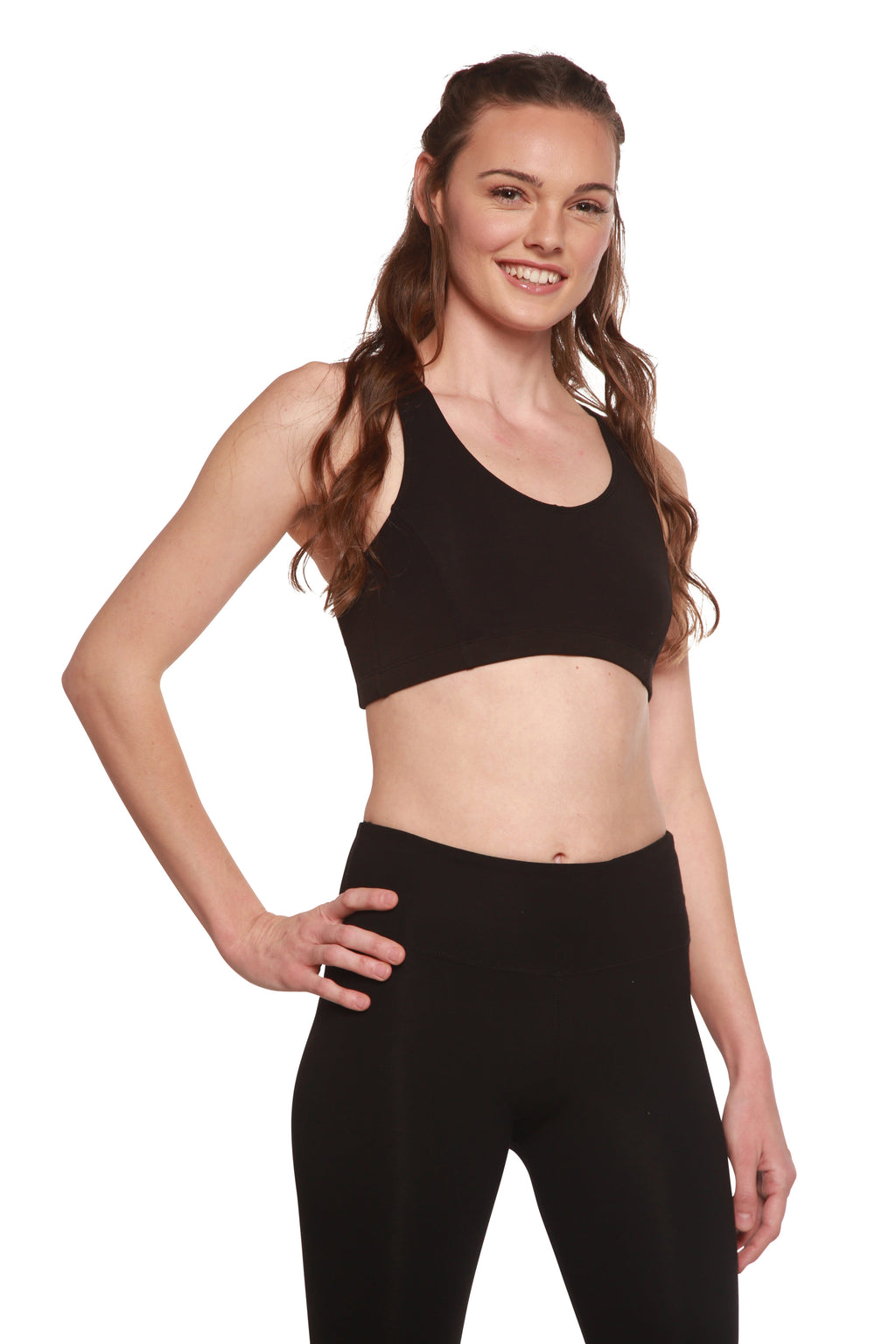 Spun Bamboo New Women's Bamboo Padded Sports Bra in Black — detail close-up