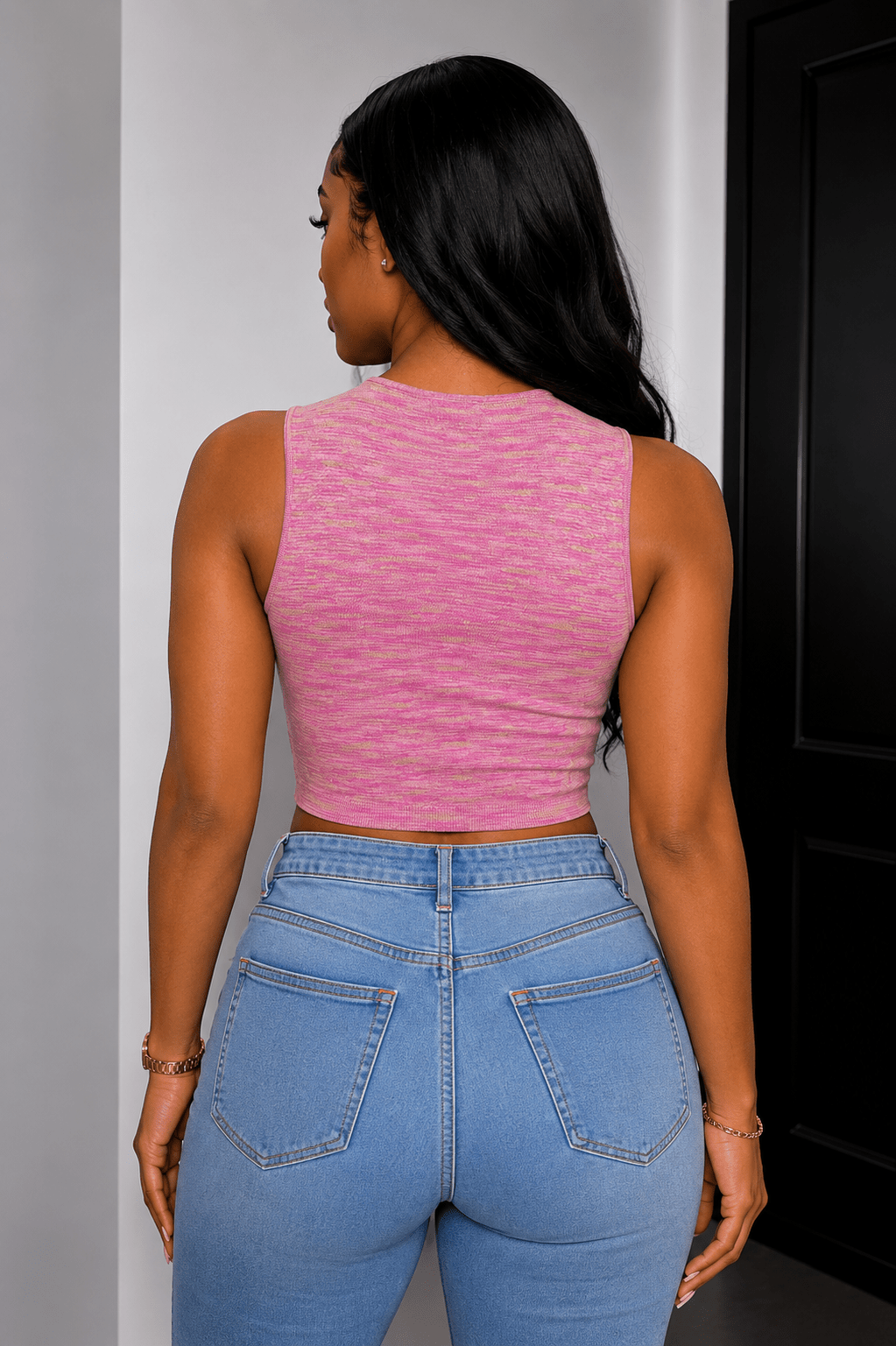 Women’s Crisscross Halter Keyhole Crop Top – Stretch Knit Tank