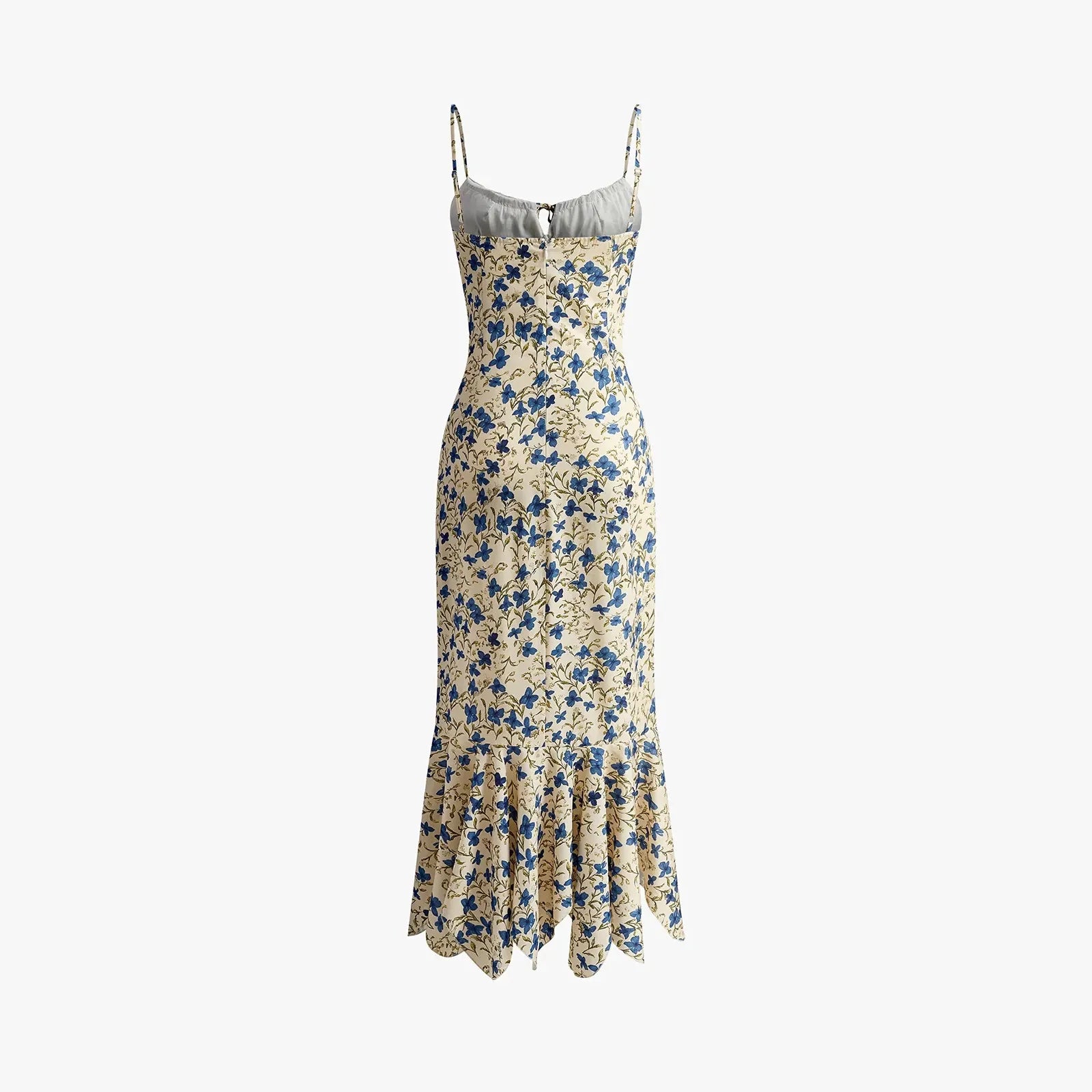 Women's Floral Print Drawstring Ruched Mermaid Hem Midi Dress