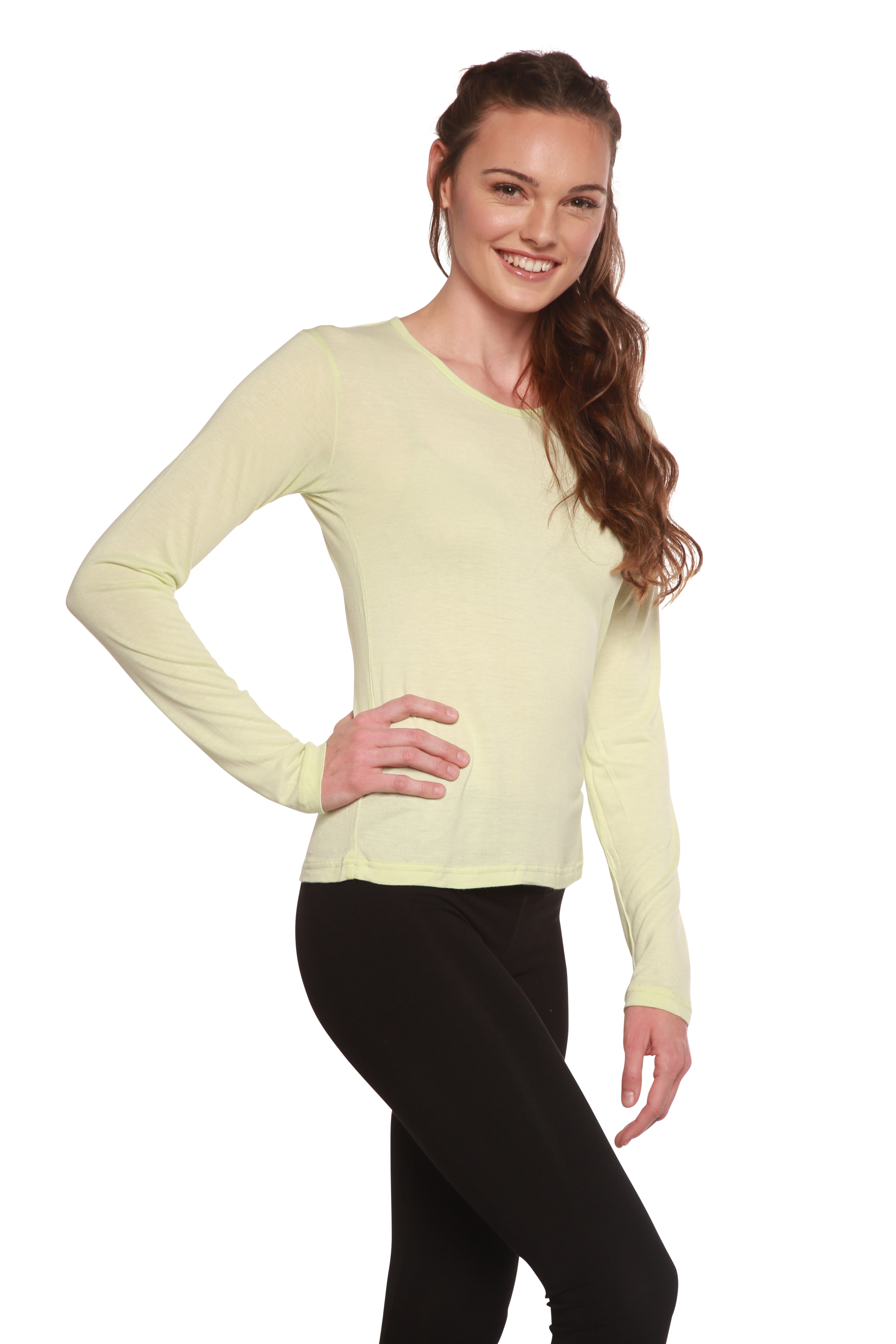 Spun Bamboo Clearance Women's Scoop Neck 100% Bamboo Viscose Long Sleeve Shirt — comparison shot