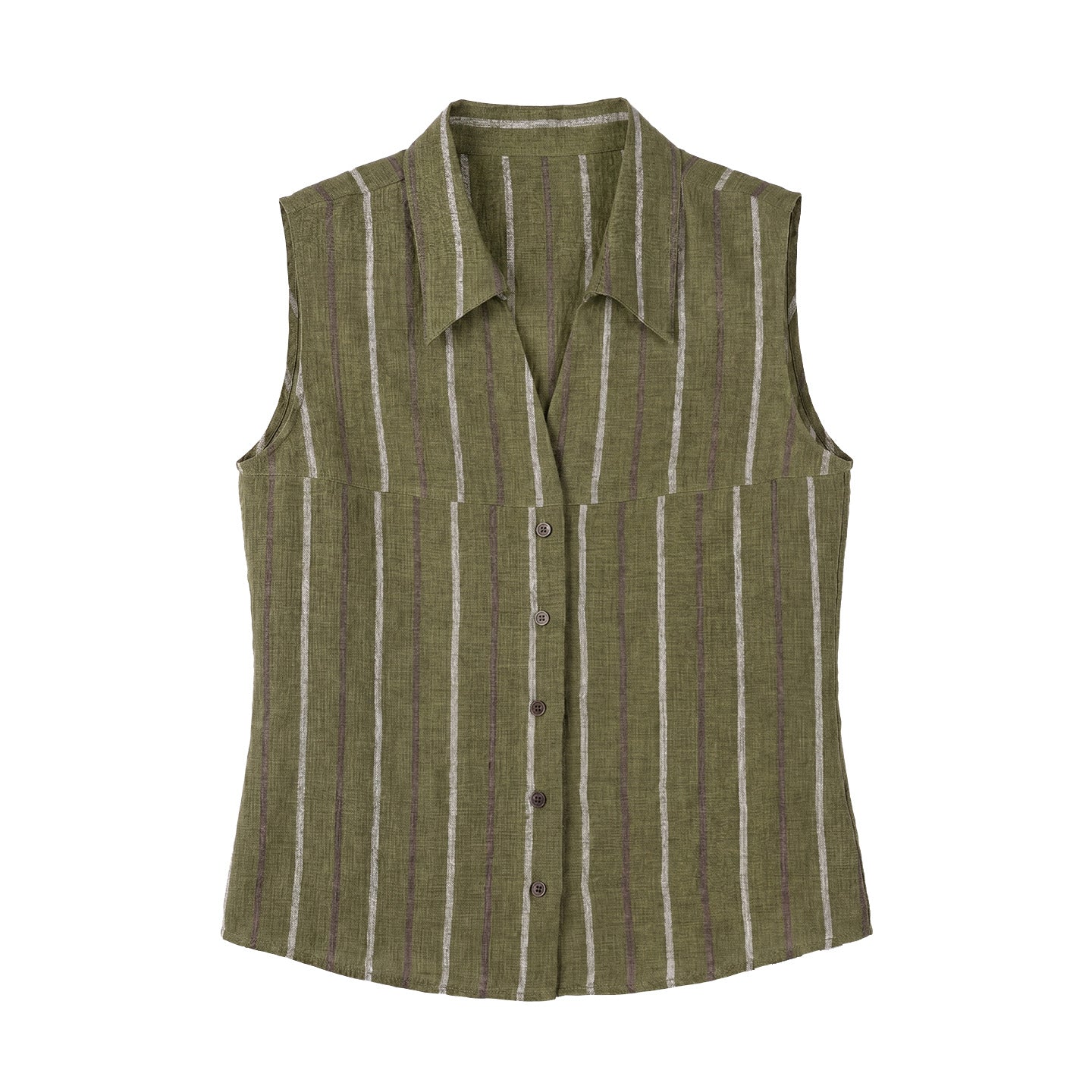 Women's Striped Linen Sleeveless Shirt and Shorts Set Casual Summer