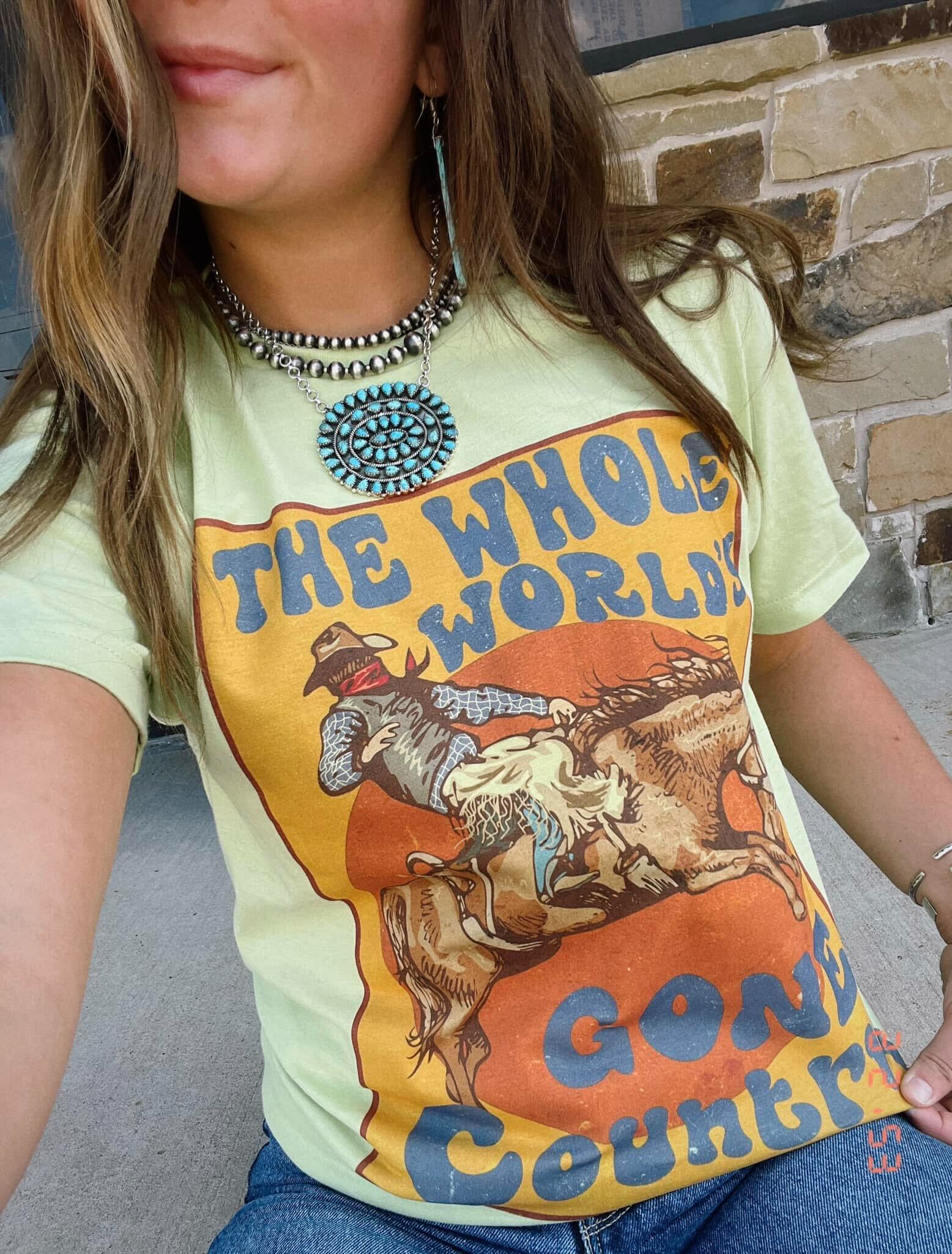 Wild Junkie World's Gone Country Western Graphic Tee — detail close-up