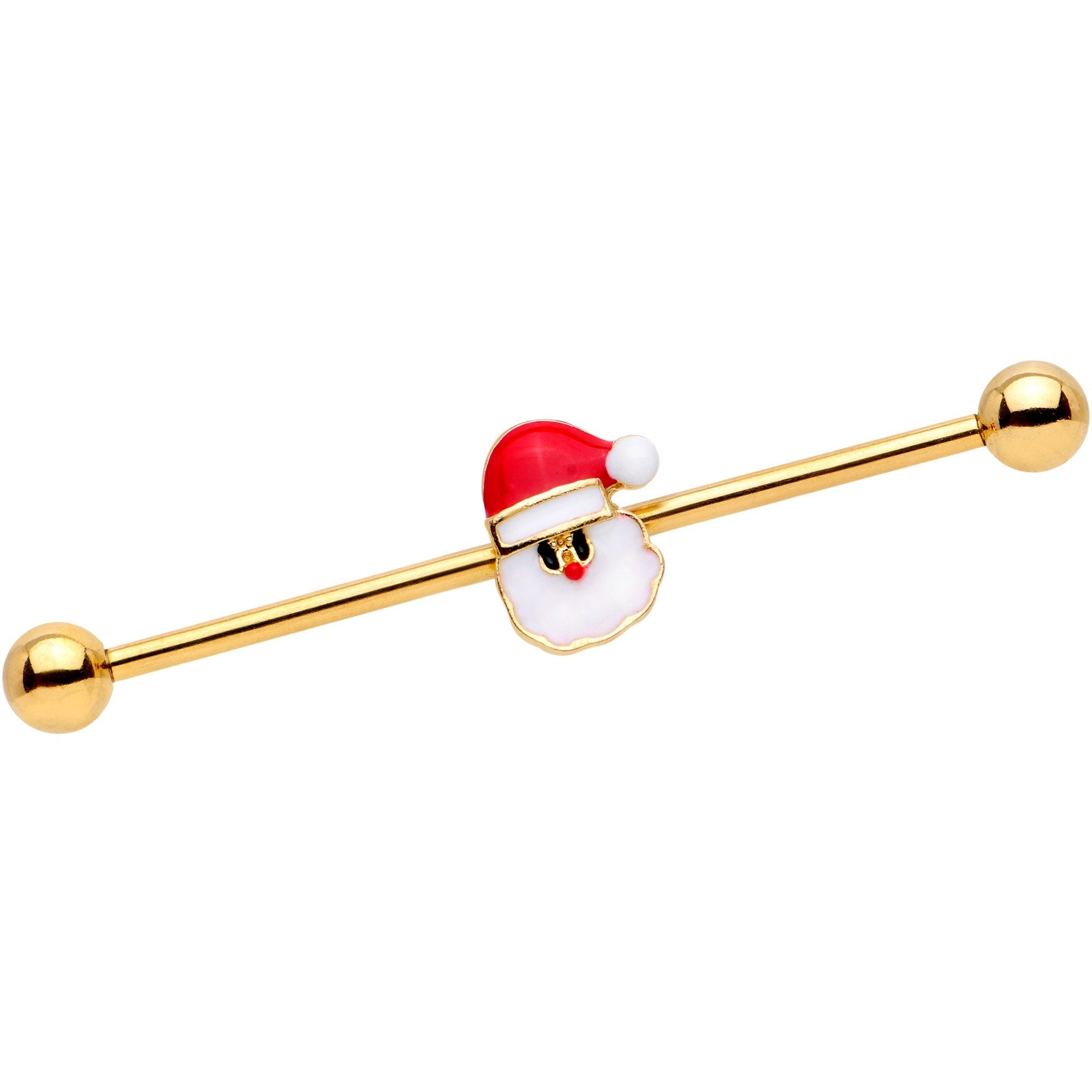 BodyCandy Gold PVD Santa Claus is Here Christmas Industrial Barbell 38mm — main product shot