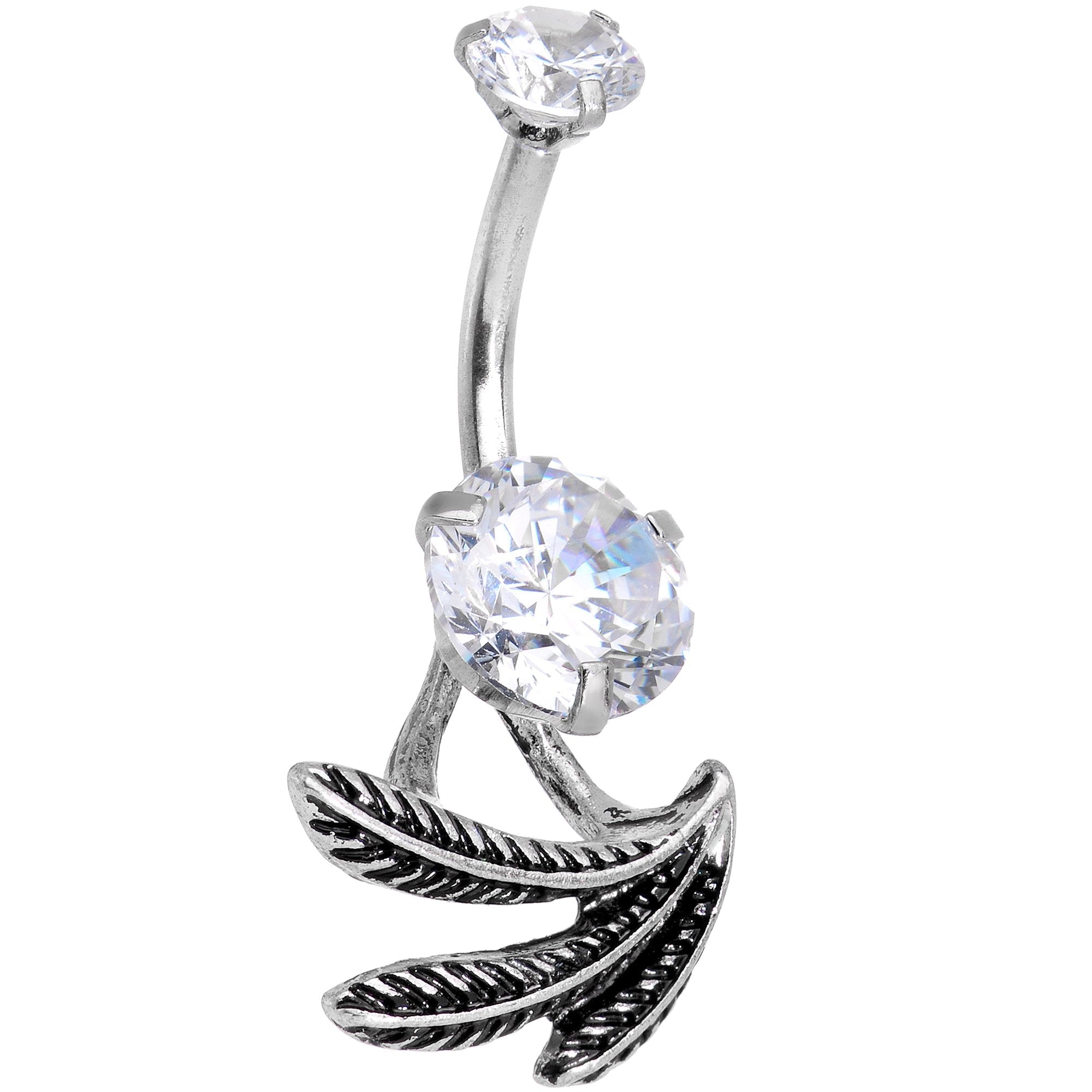 BodyCandy Clear Gem Feather Trio Dangle Belly Ring — main product shot
