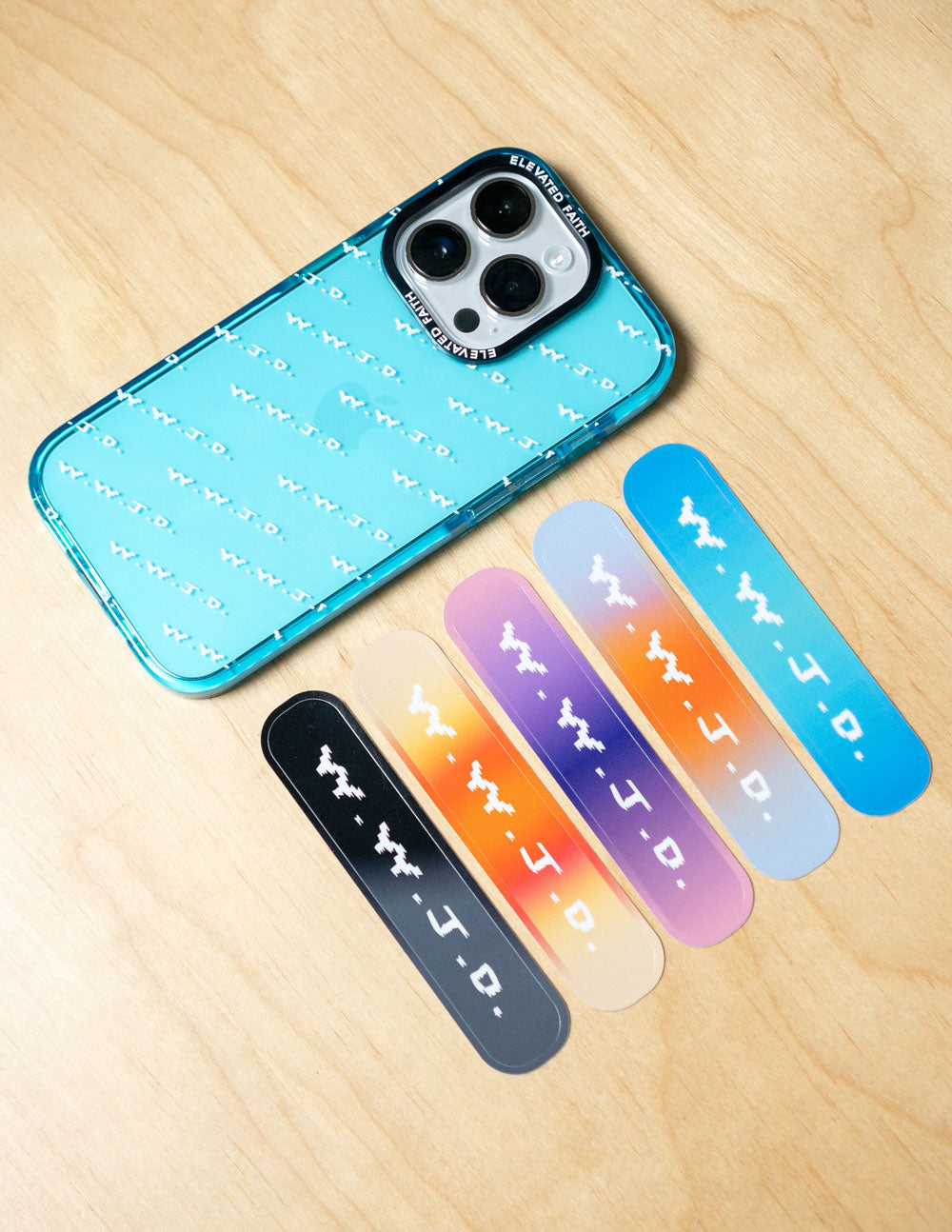 Elevated Faith WWJD Gradient Sticker Pack — detail close-up