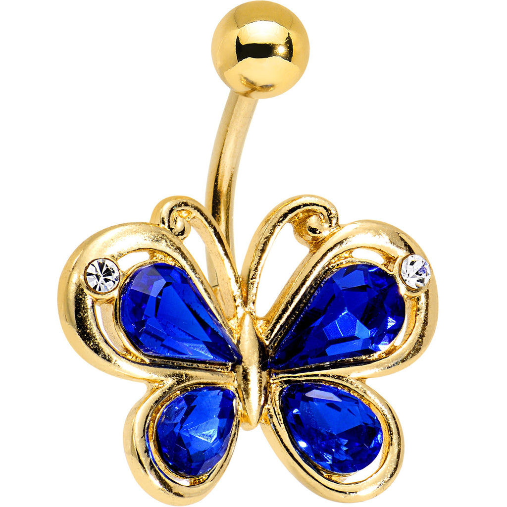 BodyCandy Blue Gem Gold PVD Burst of Color Butterfly Belly Ring — main product shot