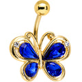 BodyCandy Blue Gem Gold PVD Burst of Color Butterfly Belly Ring — main product shot