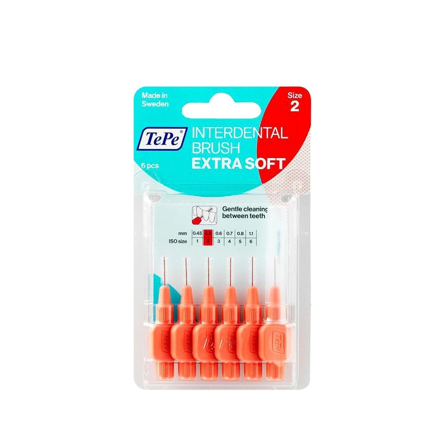 Tepe Extra Soft Interdental Brush, 0.5 mm, Red, Pack of 6 - Gentle on Gums & Teeth