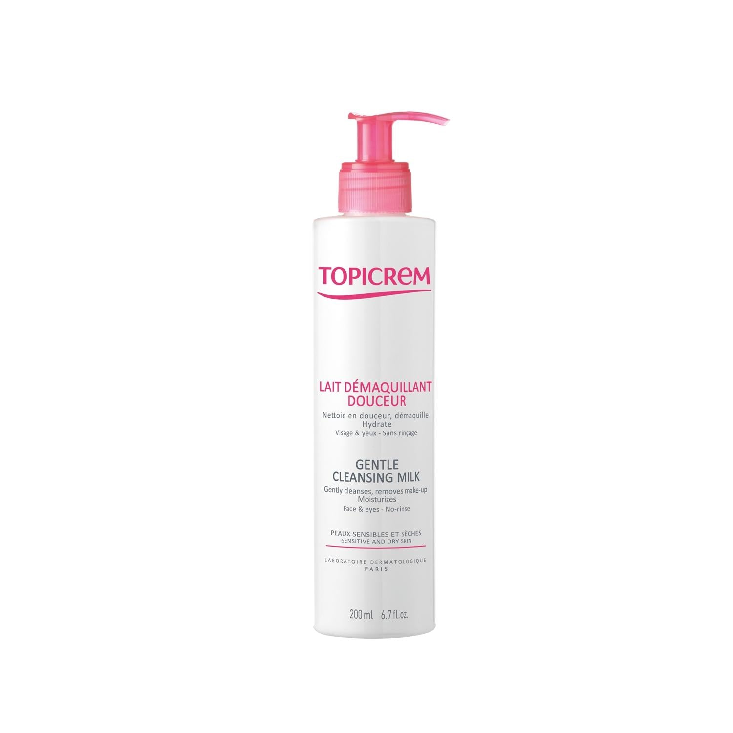 Topicrem Gentle Cleansing Milk 200ml - Paraben-Free Makeup Remover for Dry & Sensitive Skin