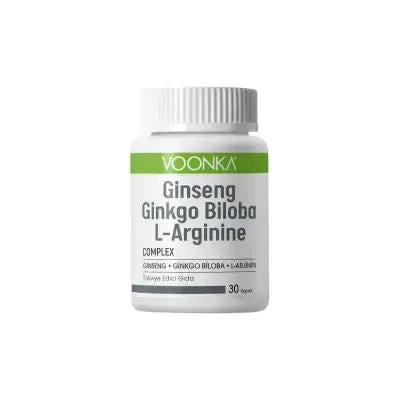 Voonka Ginseng Ginkgo Biloba L-Arginine Dietary Supplement - 30 Capsules for Energy and Cognitive Support