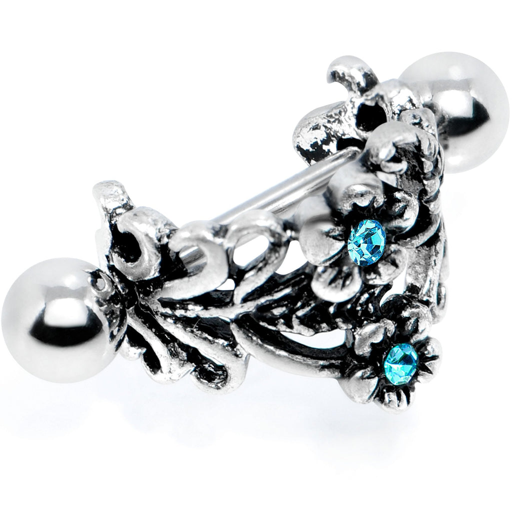 BodyCandy 16G 1/2 Blue Gem Double Daisy Flower Cuff Cartilage Earring — main product shot