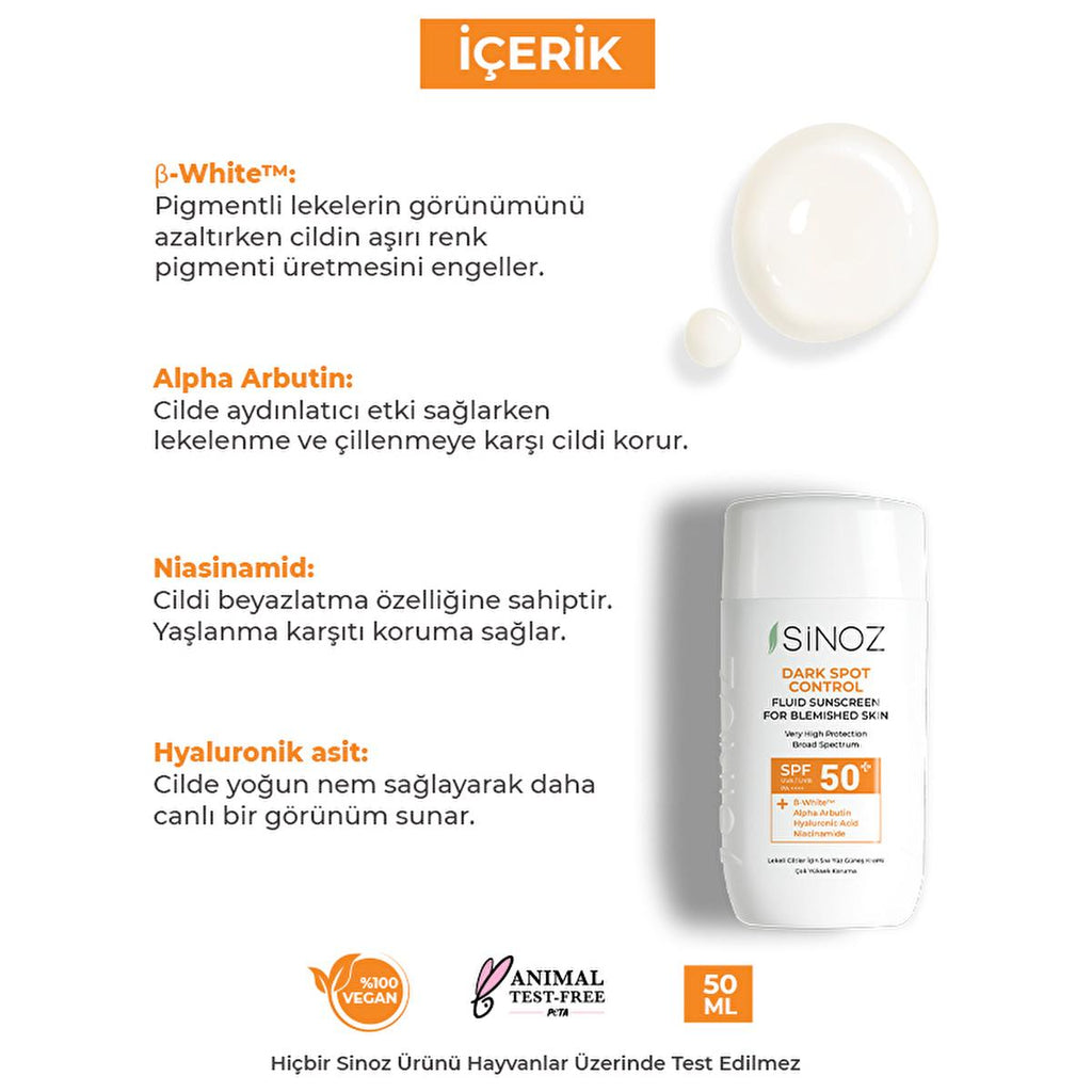 Sinoz SPF50+ Sunscreen for Dark Spots: Brightening Facial Sunscreen with Alpha Arbutin & Hyaluronic Acid Ð Non-Greasy, Daily Sun Protection for Hyperpigmentation
