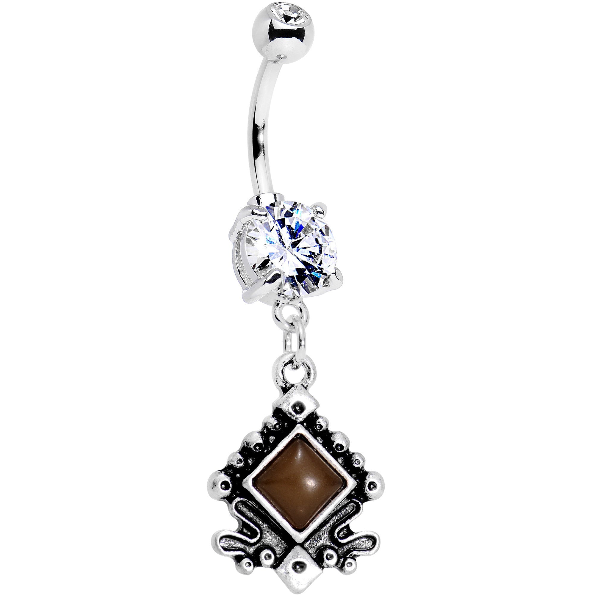 BodyCandy Clear Gem Elegantly Etched Dangle Belly Ring — main product shot