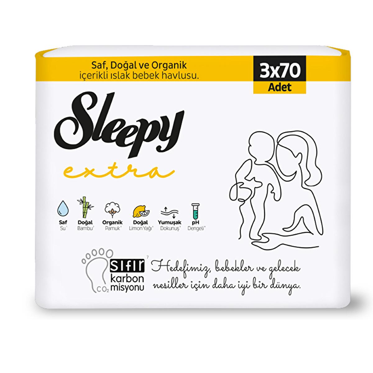 Sleepy Sensitive Baby Wipes - 210 Count (3 x 70) Hypoallergenic, Gentle Cleansing, Diaper Rash Prevention, Newborn & Sensitive Skin