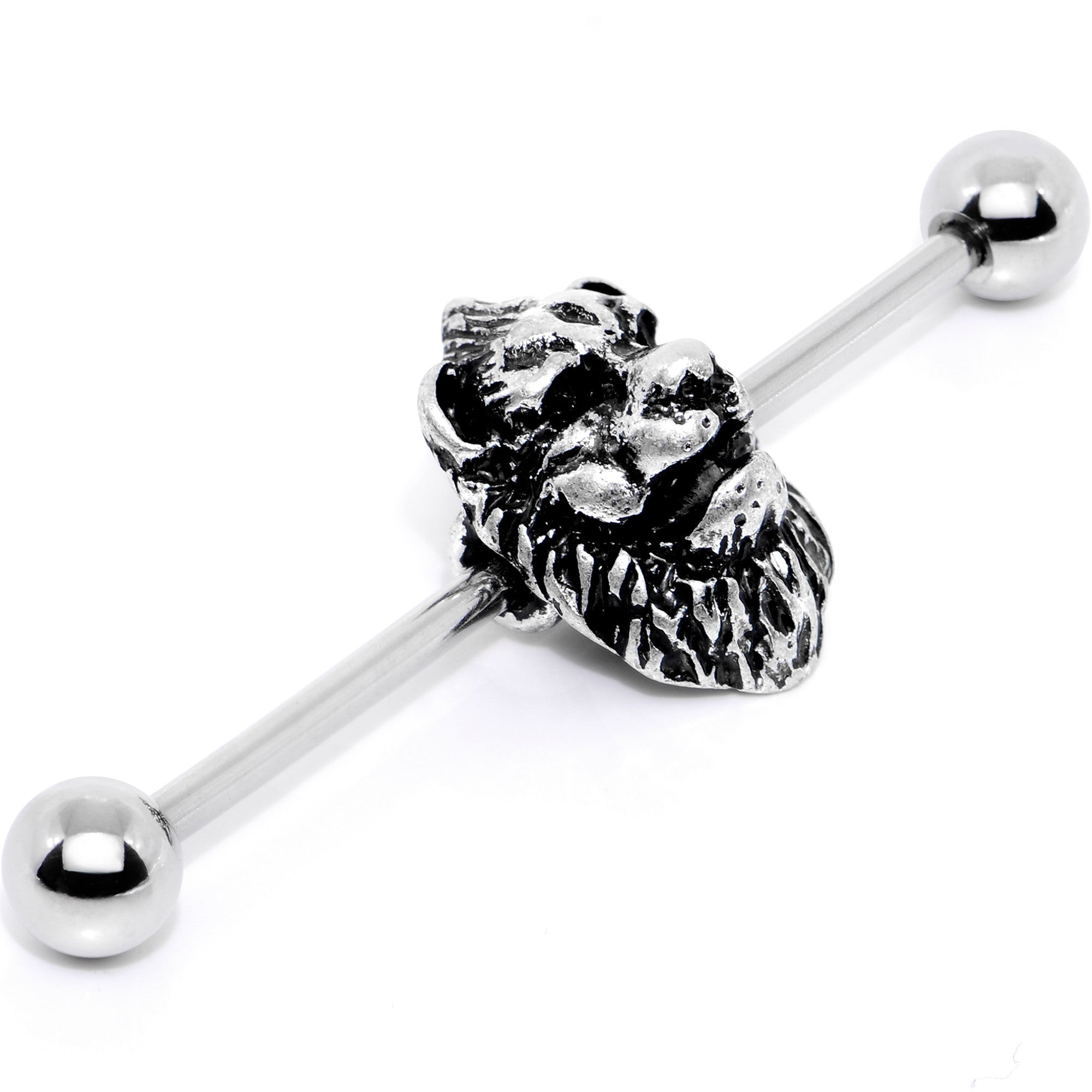 BodyCandy 14G Fearsome Roaring Lion Charm Industrial Barbell 38mm — construction detail