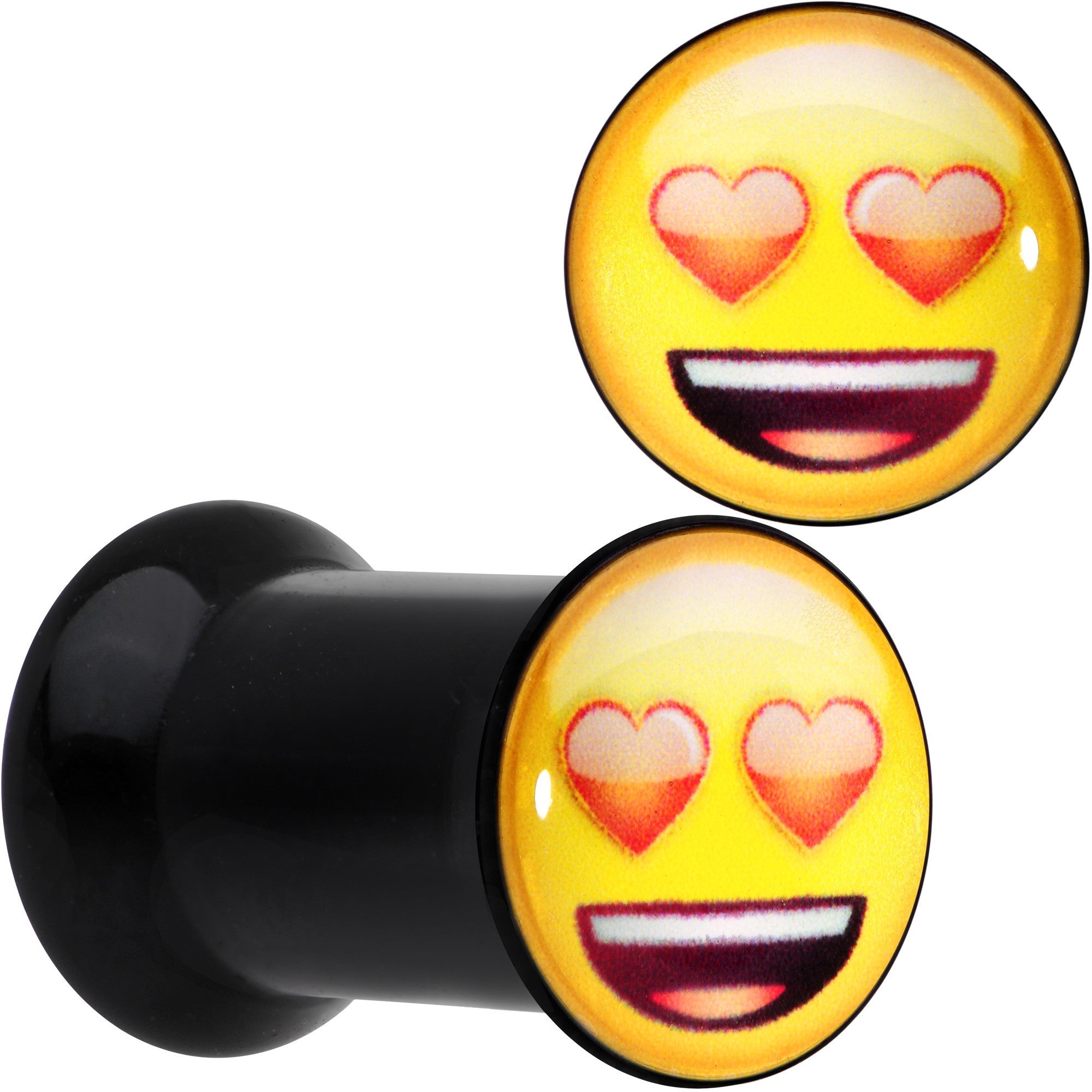 BodyCandy 2G Licensed Heart Eyes emoji Acrylic Double Flare Plug Set — main product shot