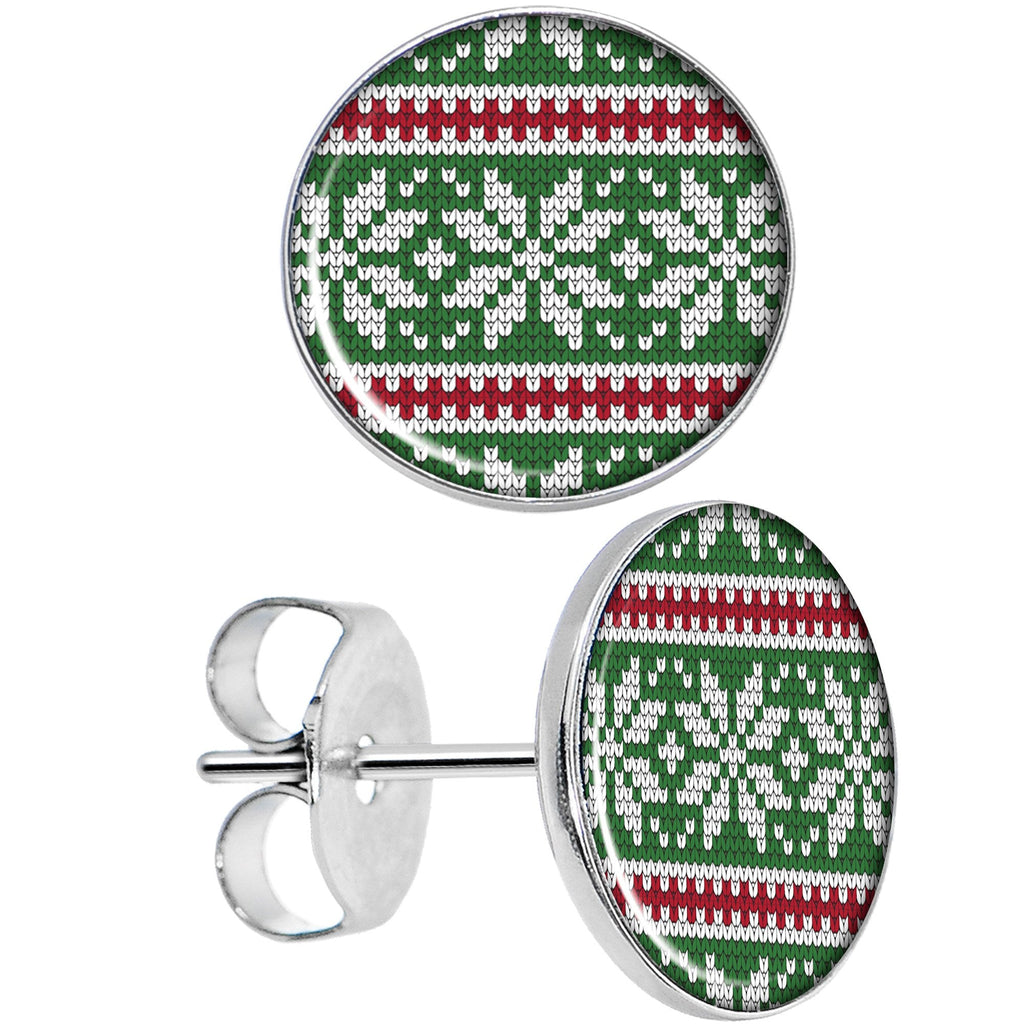 BodyCandy Green Red Christmas Sweater Stud Earrings — main product shot