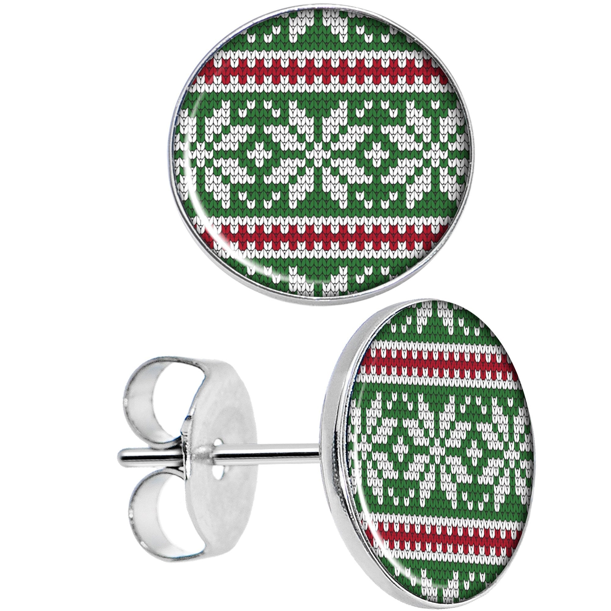 BodyCandy Green Red Christmas Sweater Stud Earrings — main product shot