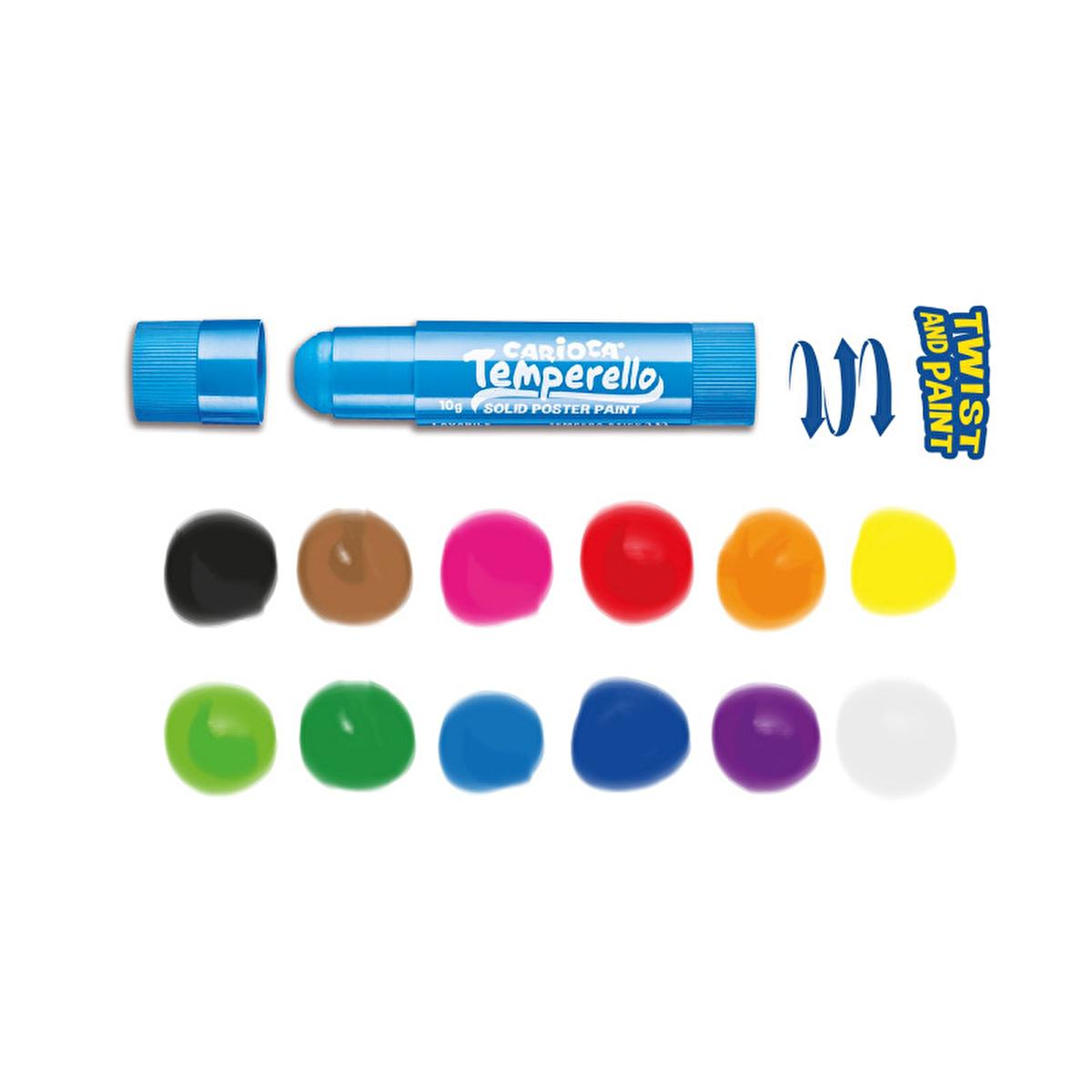 Carioca Tempera Stick Paint Set - 12 Vibrant Colors, Washable & Easy to Use for Kids